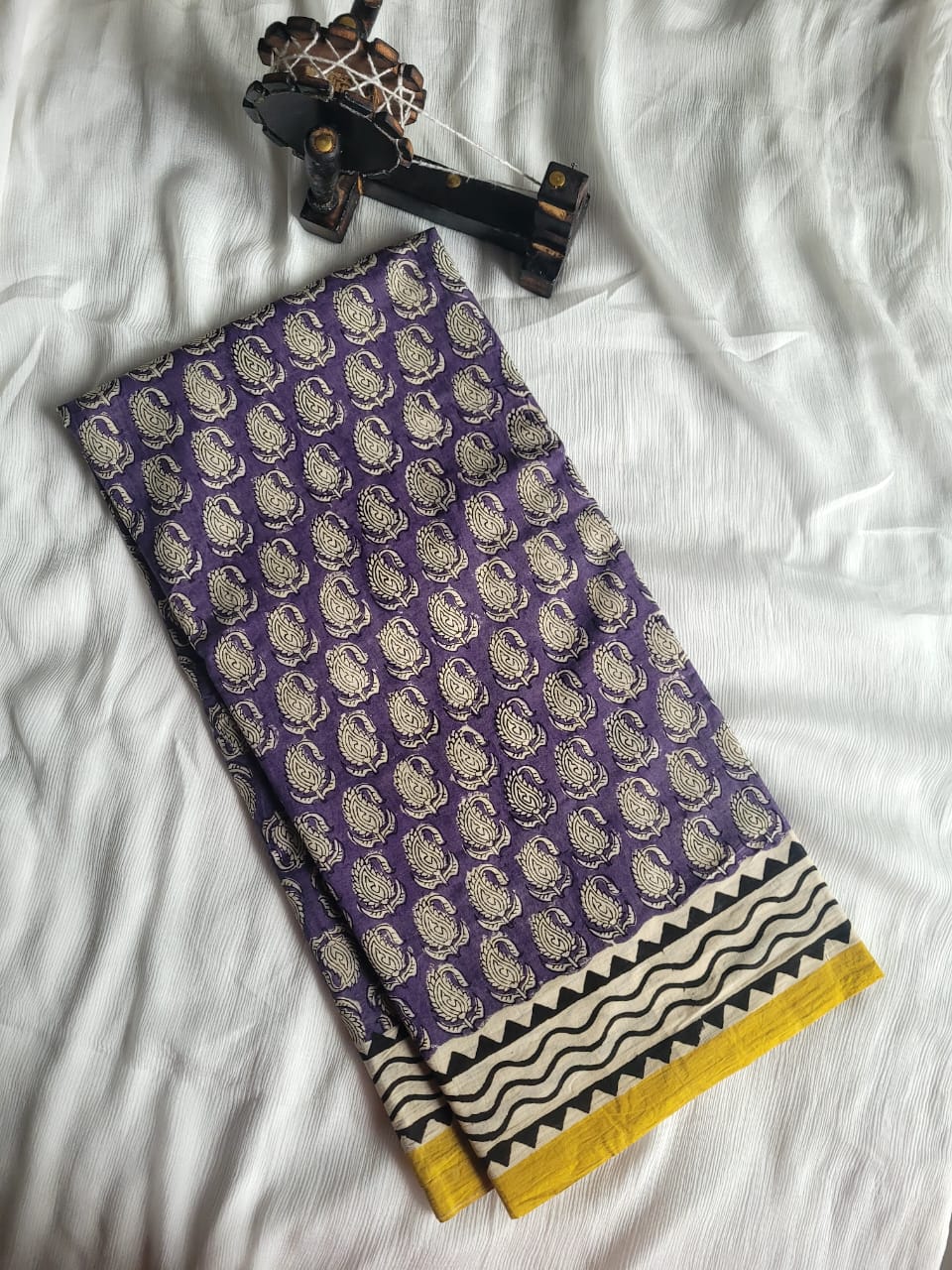 Purple Handblock Cotton Saree
