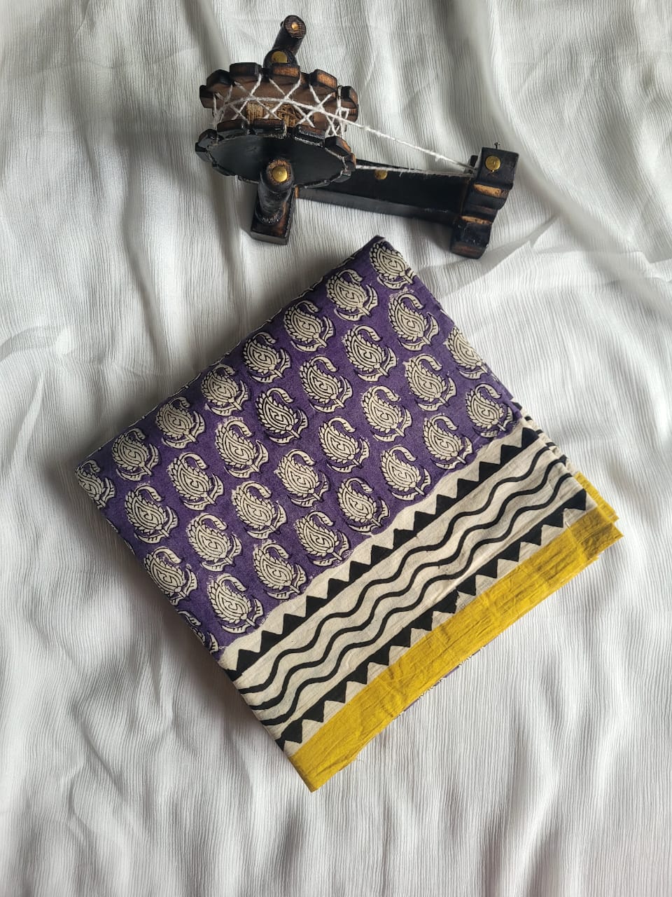 Purple Handblock Cotton Saree