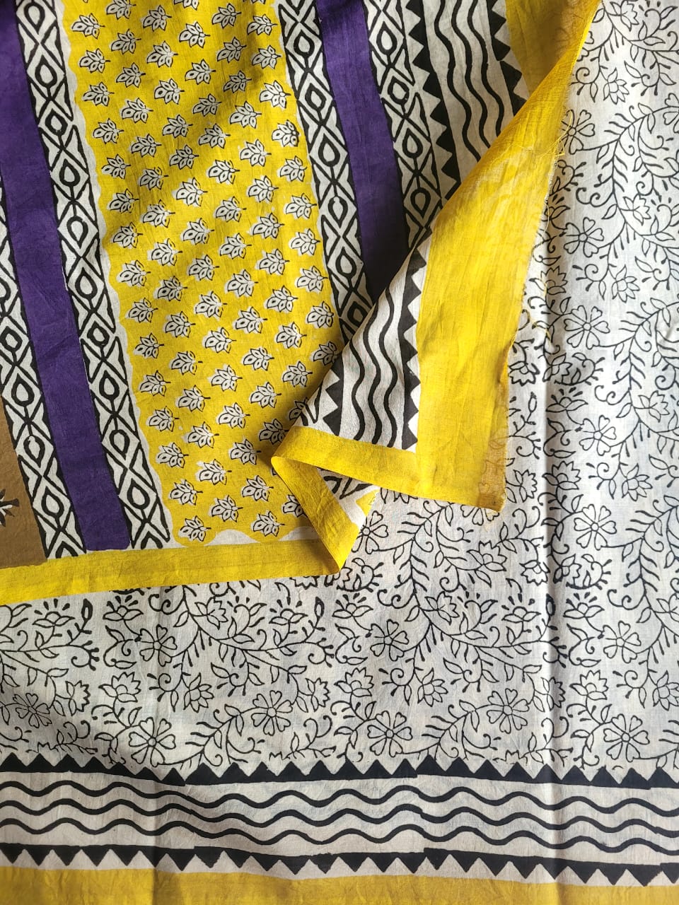 Purple Handblock Cotton Saree