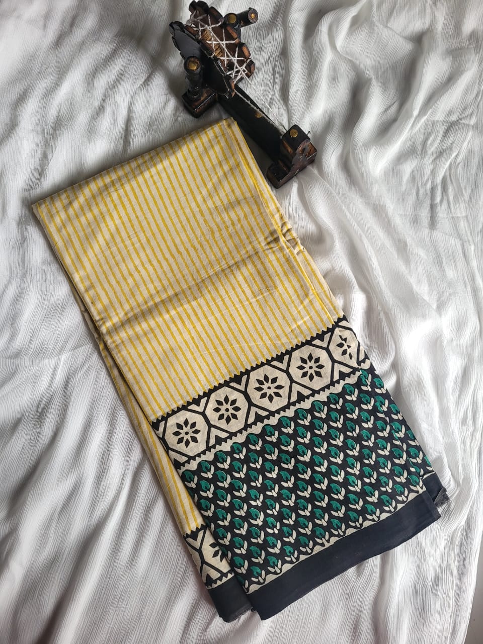 Lemon Handblock Cotton Saree