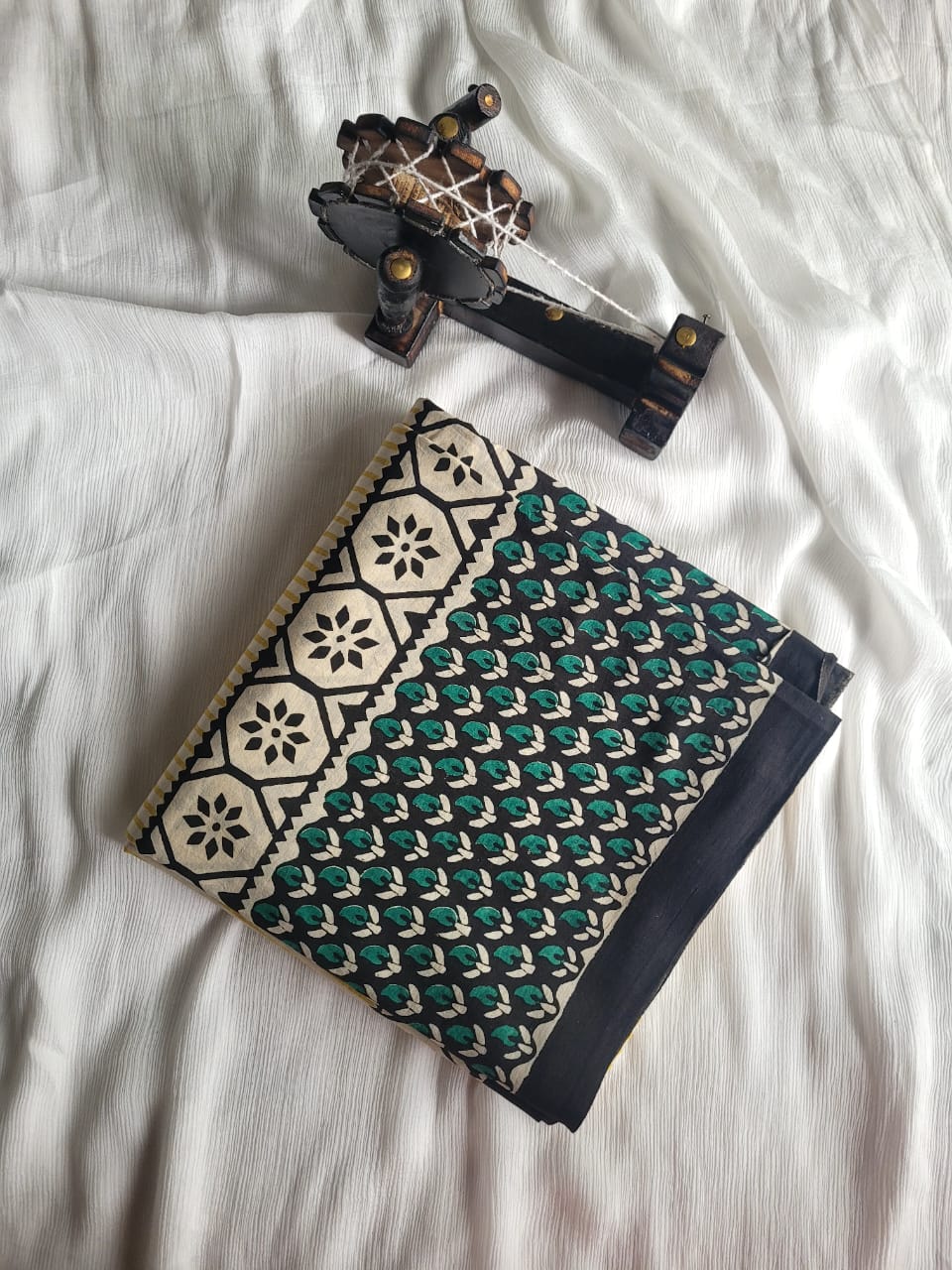 Lemon Handblock Cotton Saree