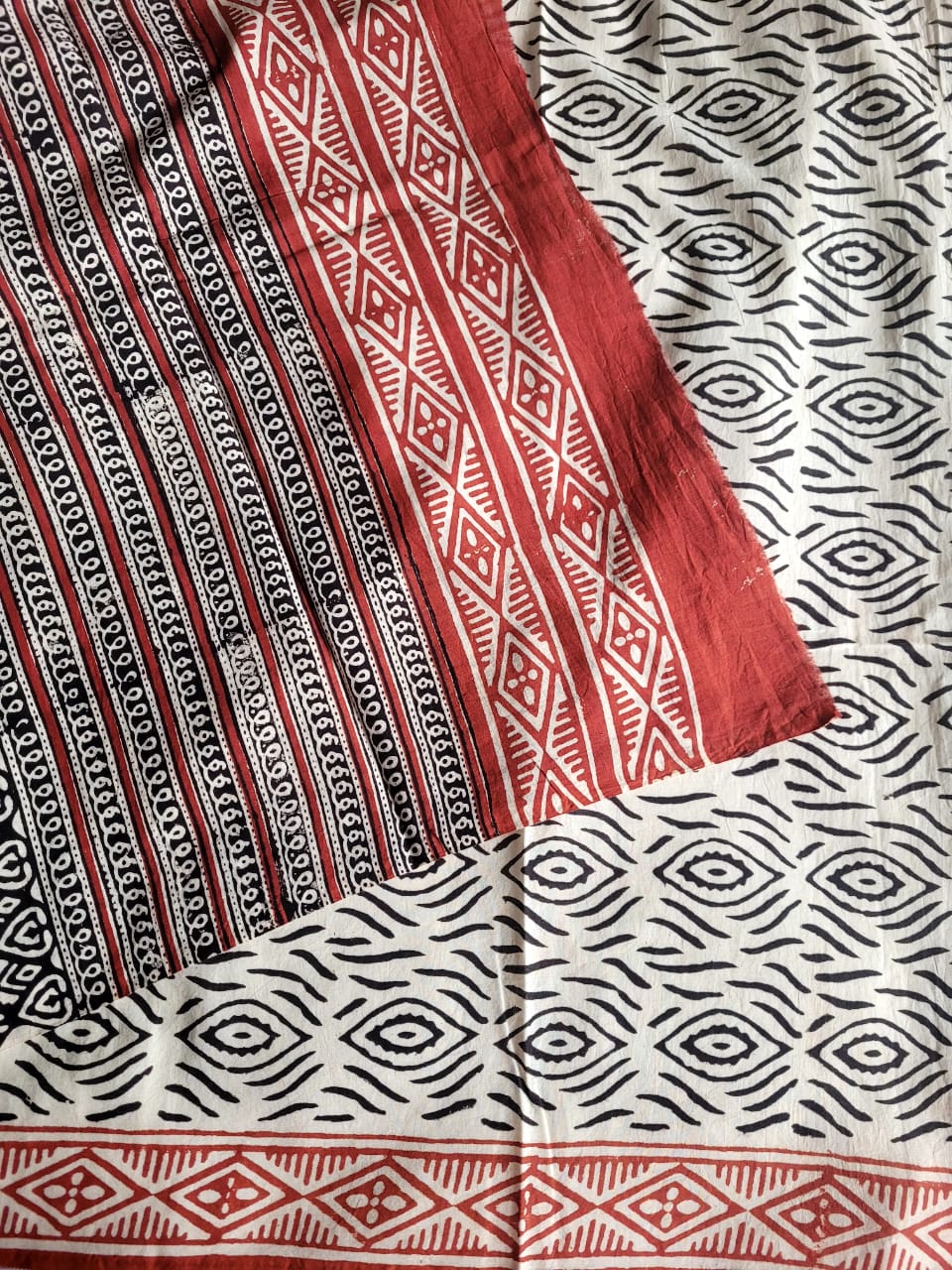 White Handblock Cotton Saree