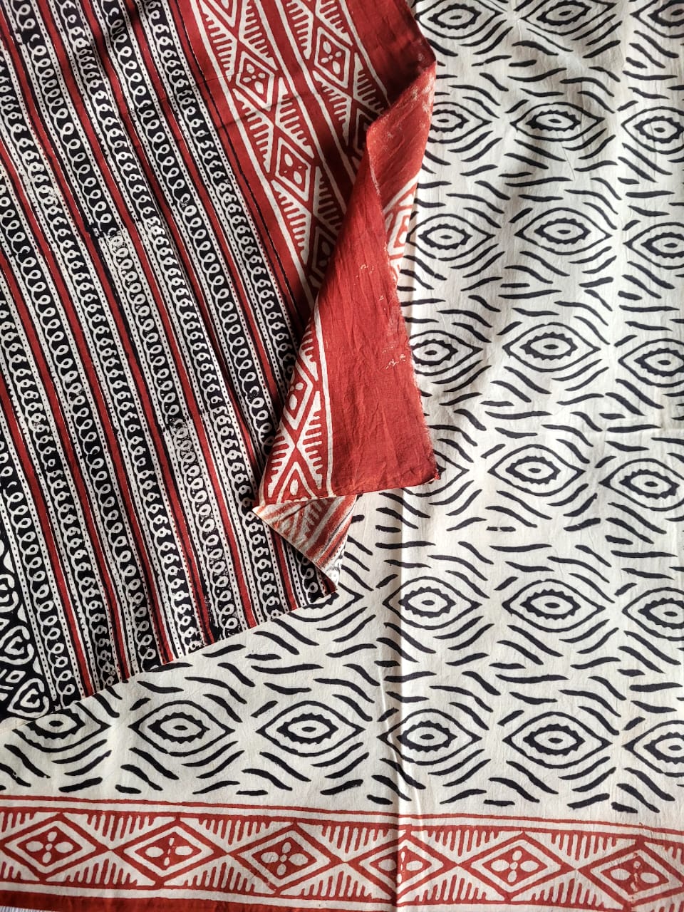 Orange Handblock Cotton Saree