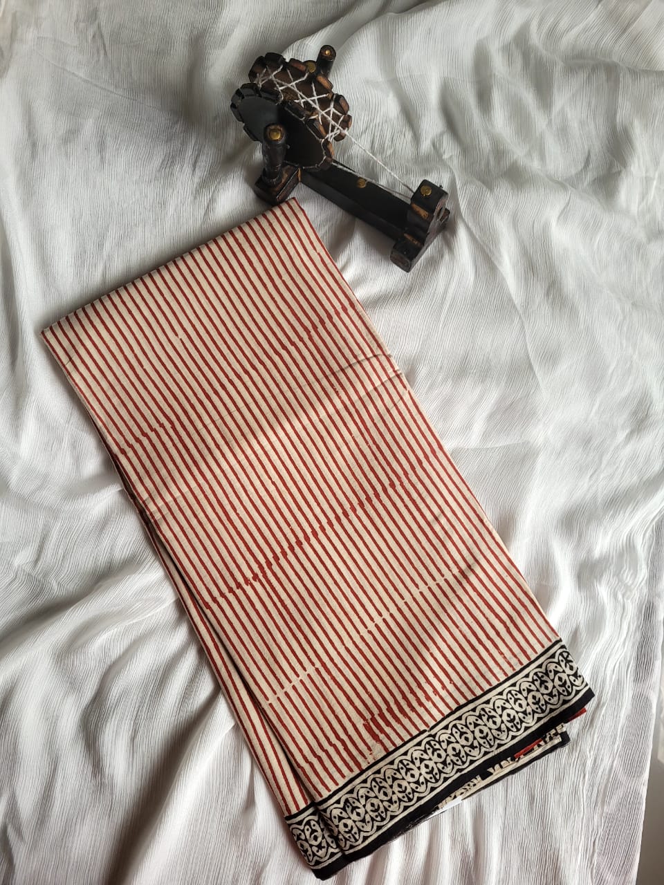 Orange Handblock Cotton Saree