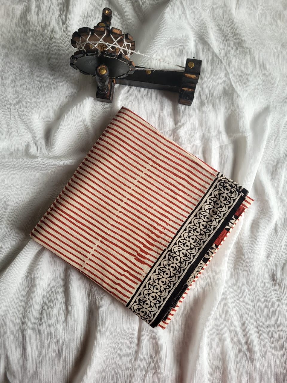 Orange Handblock Cotton Saree