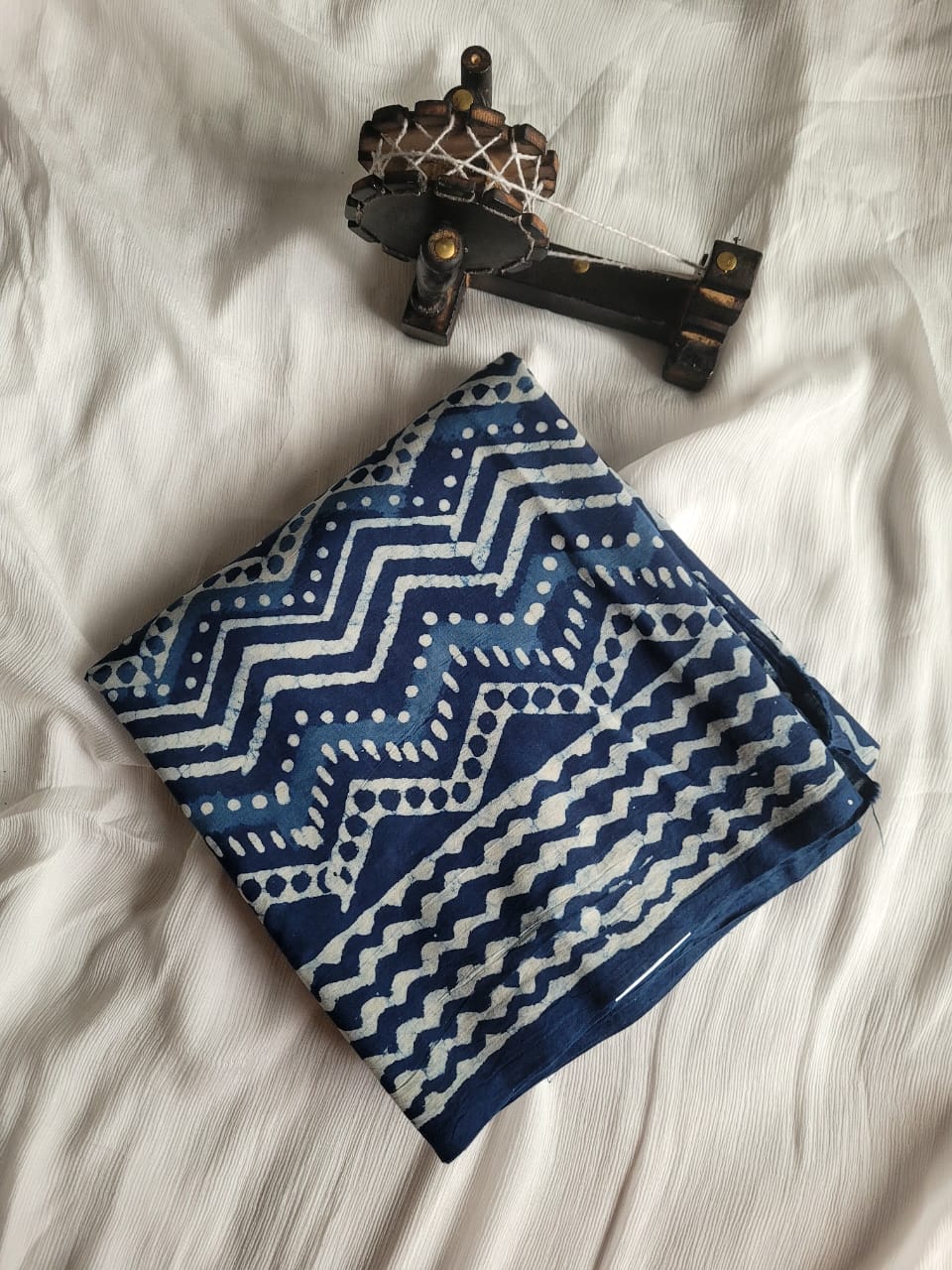 Blue Handblock Cotton Saree