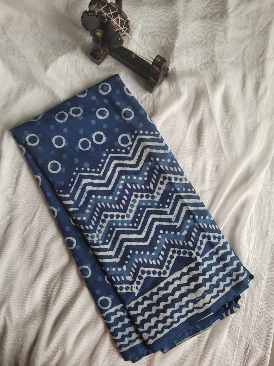 Blue Handblock Cotton Saree