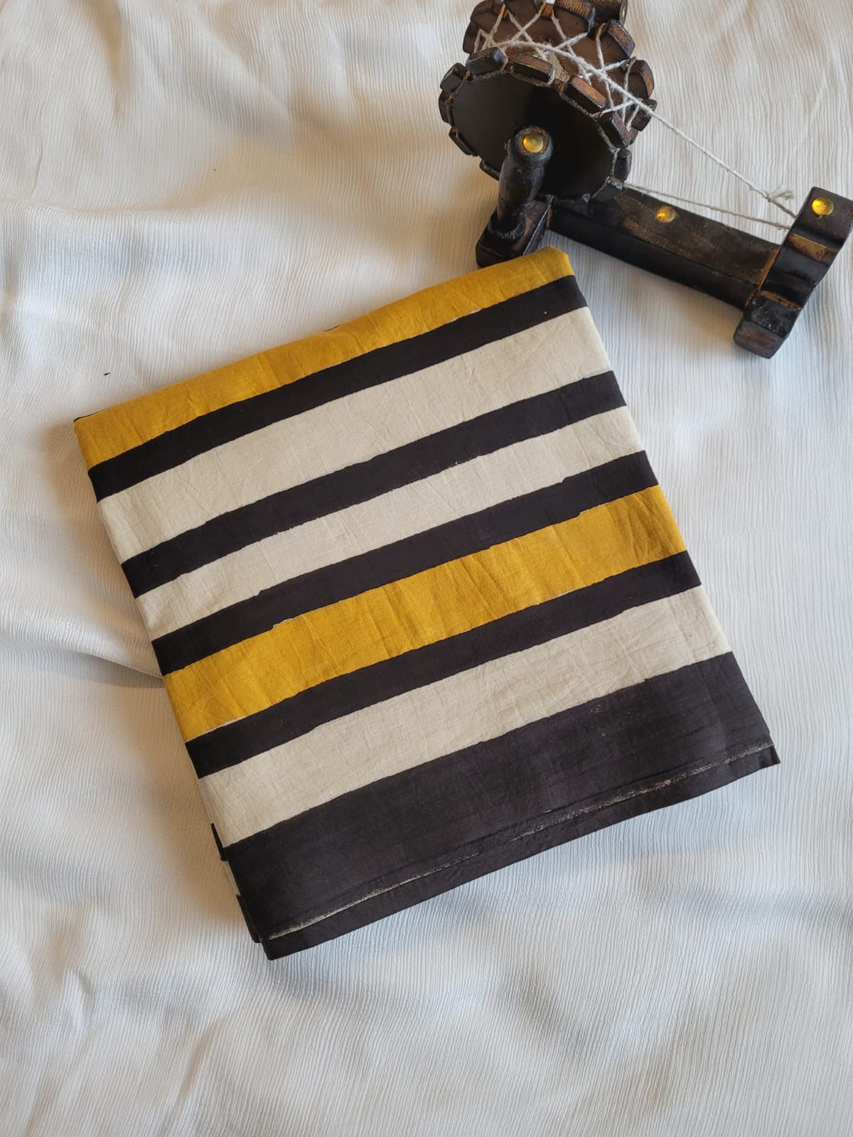 Stripes Handblock Cotton Saree