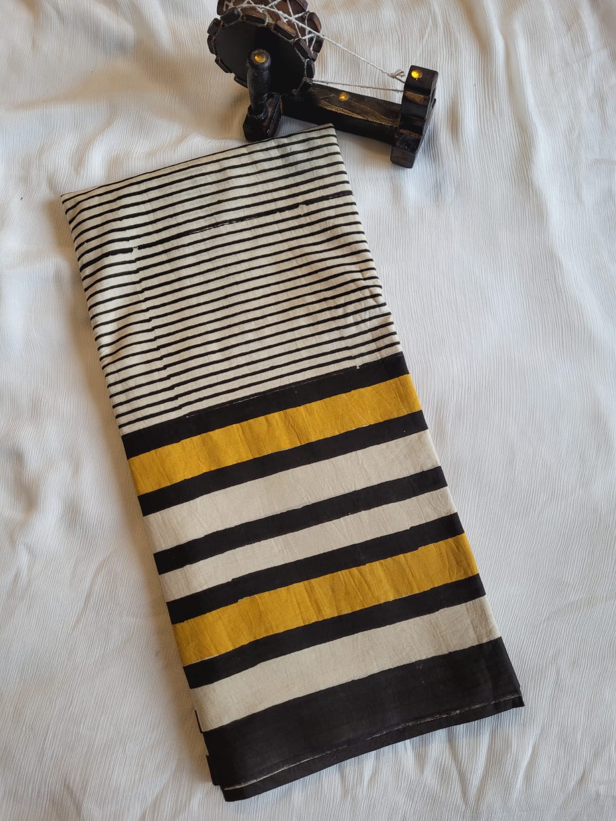 Stripes Handblock Cotton Saree