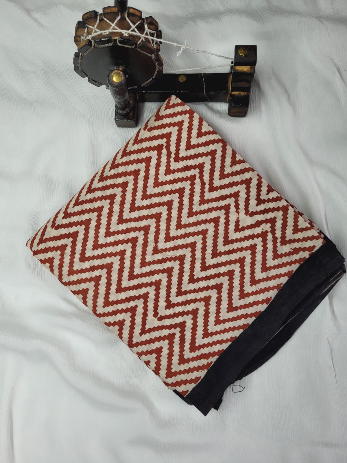 Red Handblock Cotton Saree