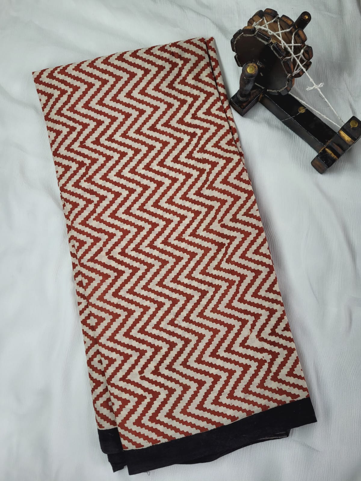 Red Handblock Cotton Saree