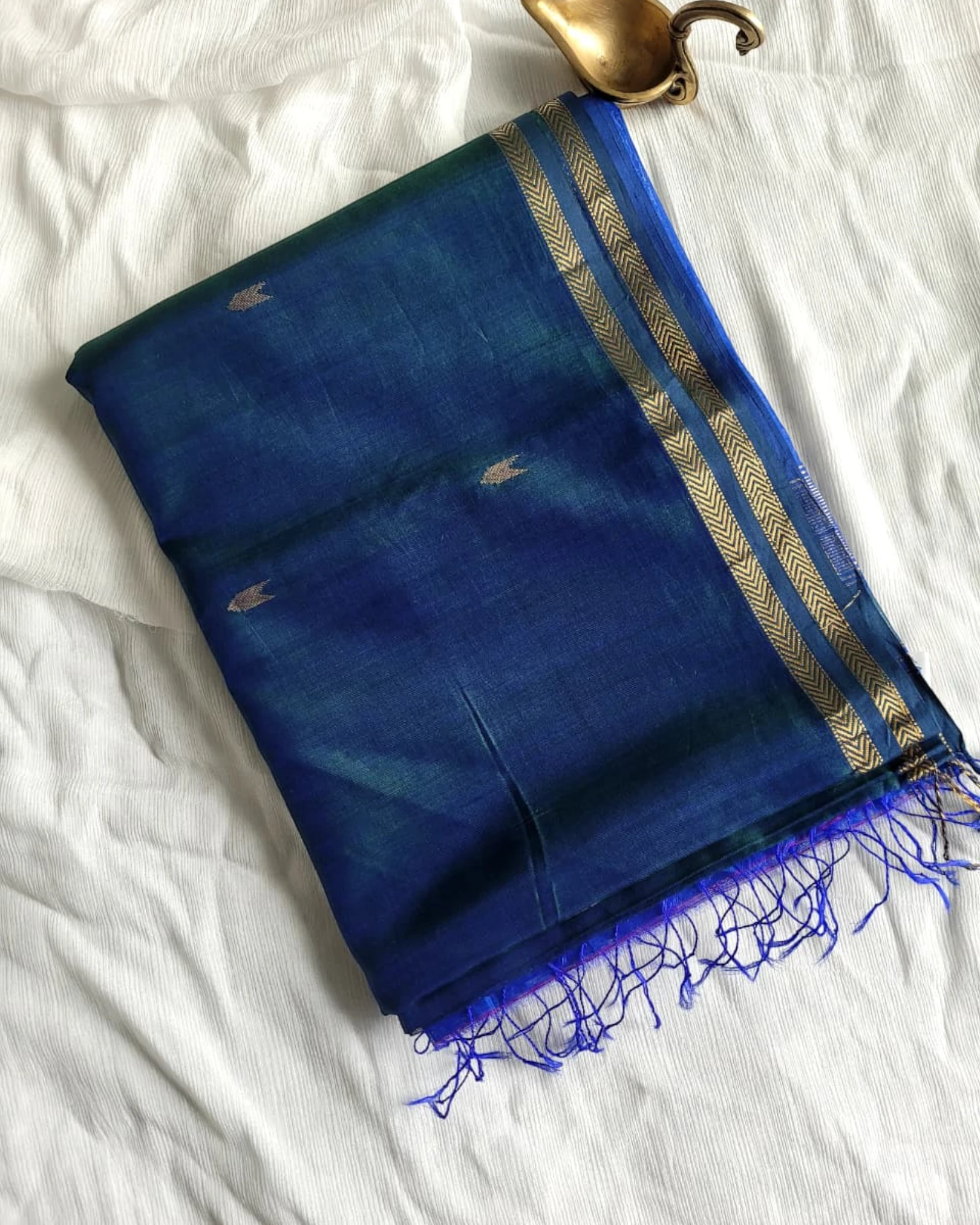 Indigo Maheshwari Silk Saree