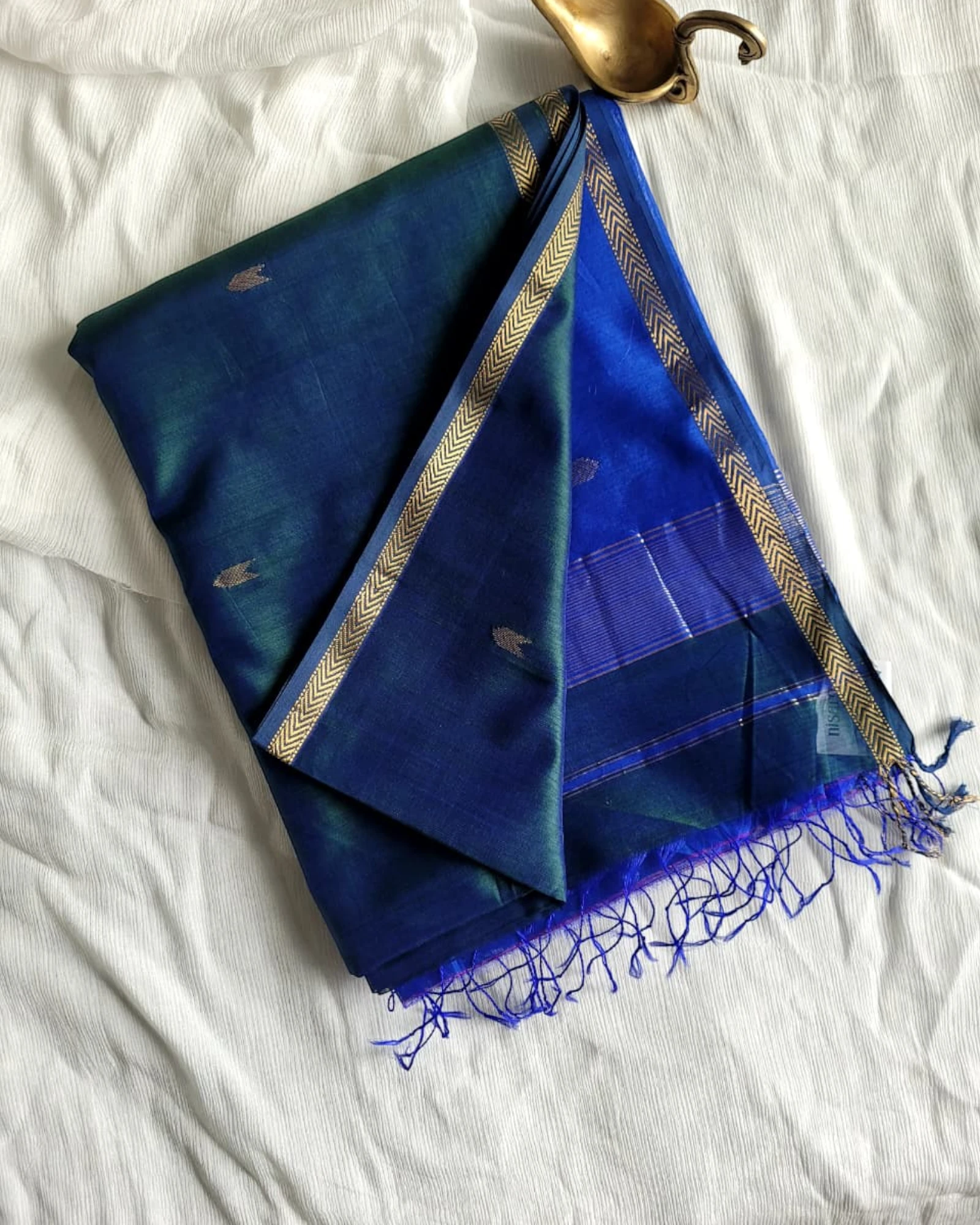 Indigo Maheshwari Silk Saree