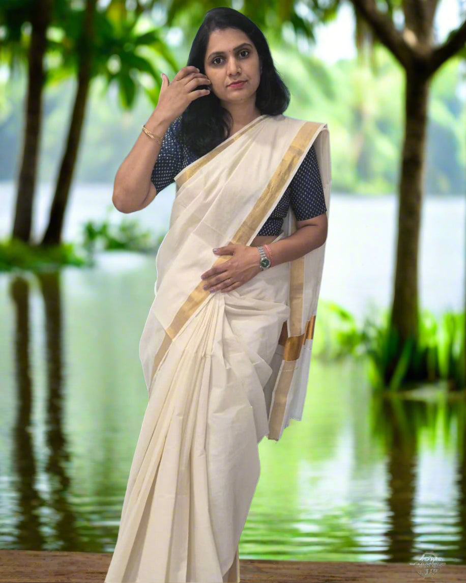 White Kerala Cotton Saree