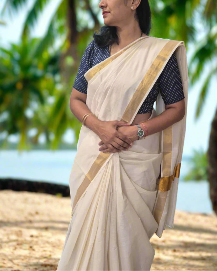 White Kerala Cotton Saree