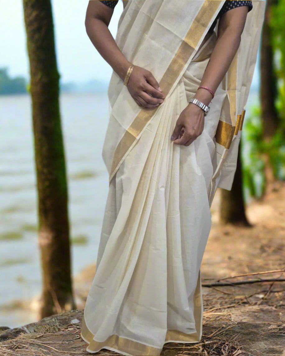 White Kerala Cotton Saree