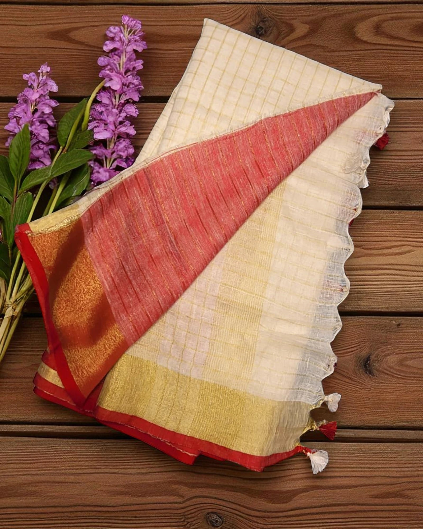 Red Shwetha3 Linen saree