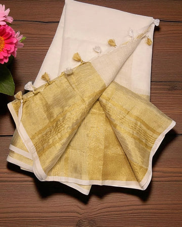 Gold Shwetha3 Linen Saree