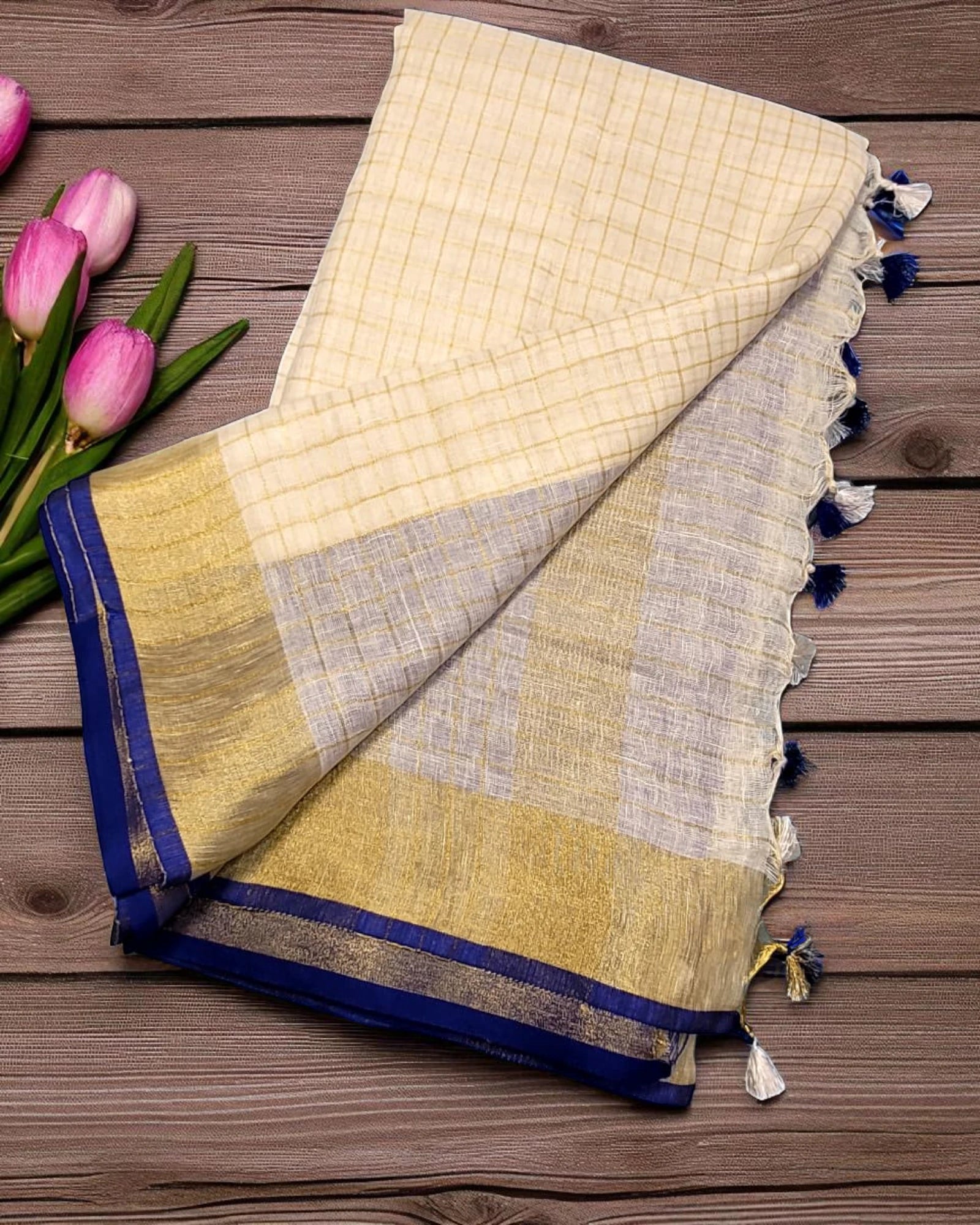 Blue Shwetha3 Linen saree