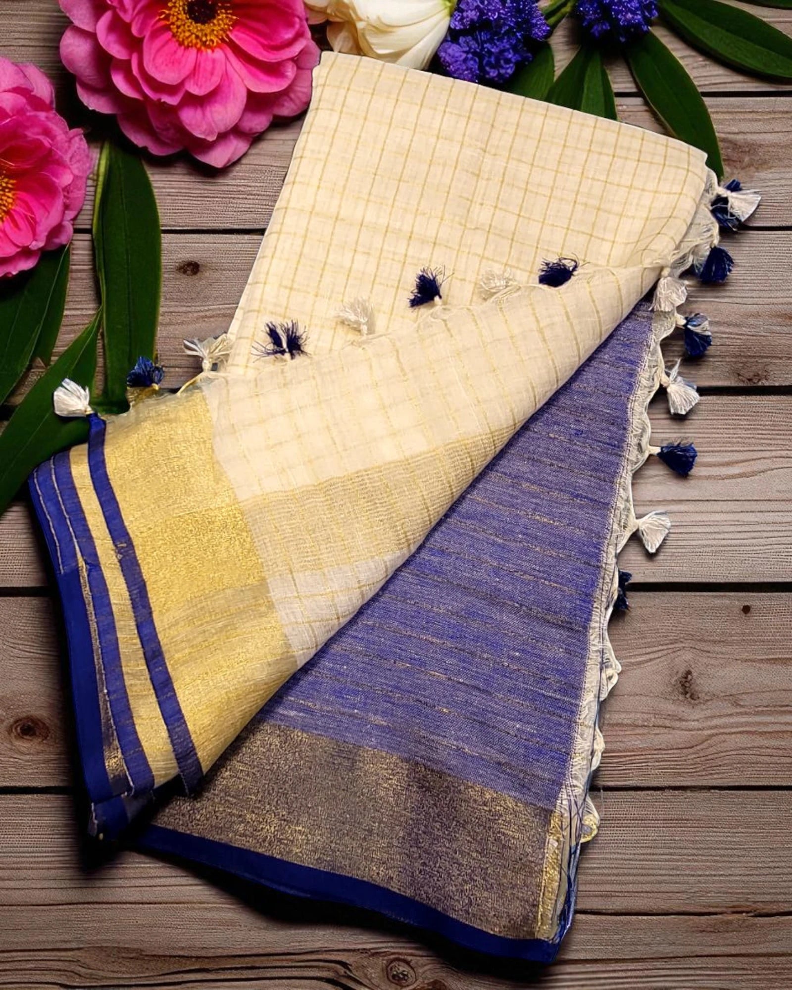 Blue Shwetha3 Linen saree