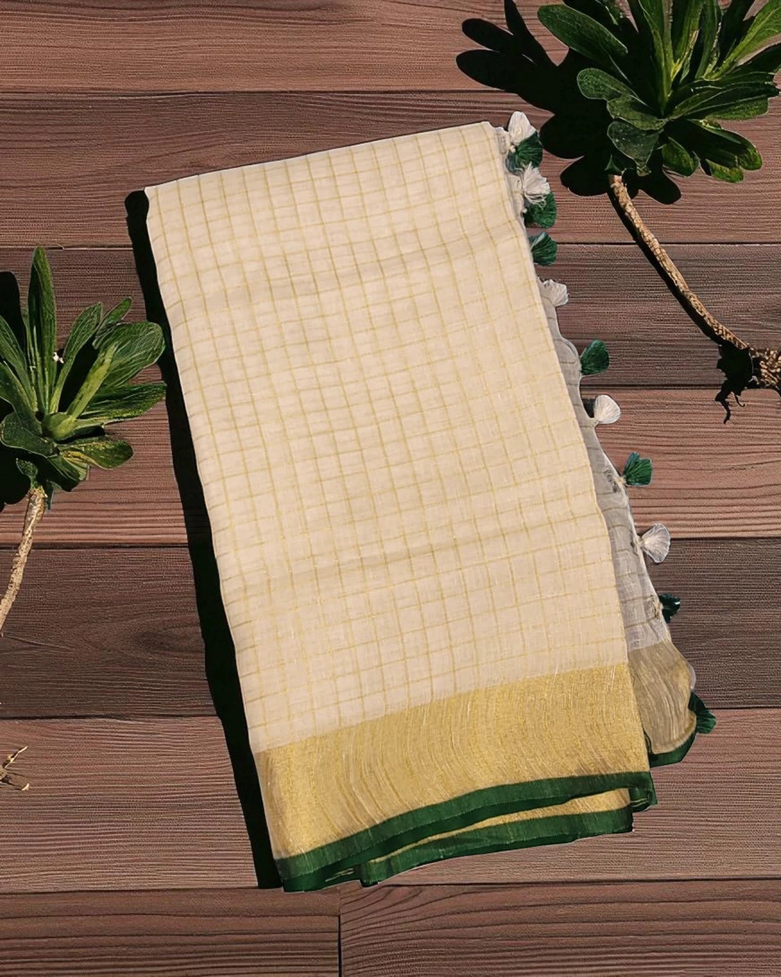 Green Shwetha3 Linen saree