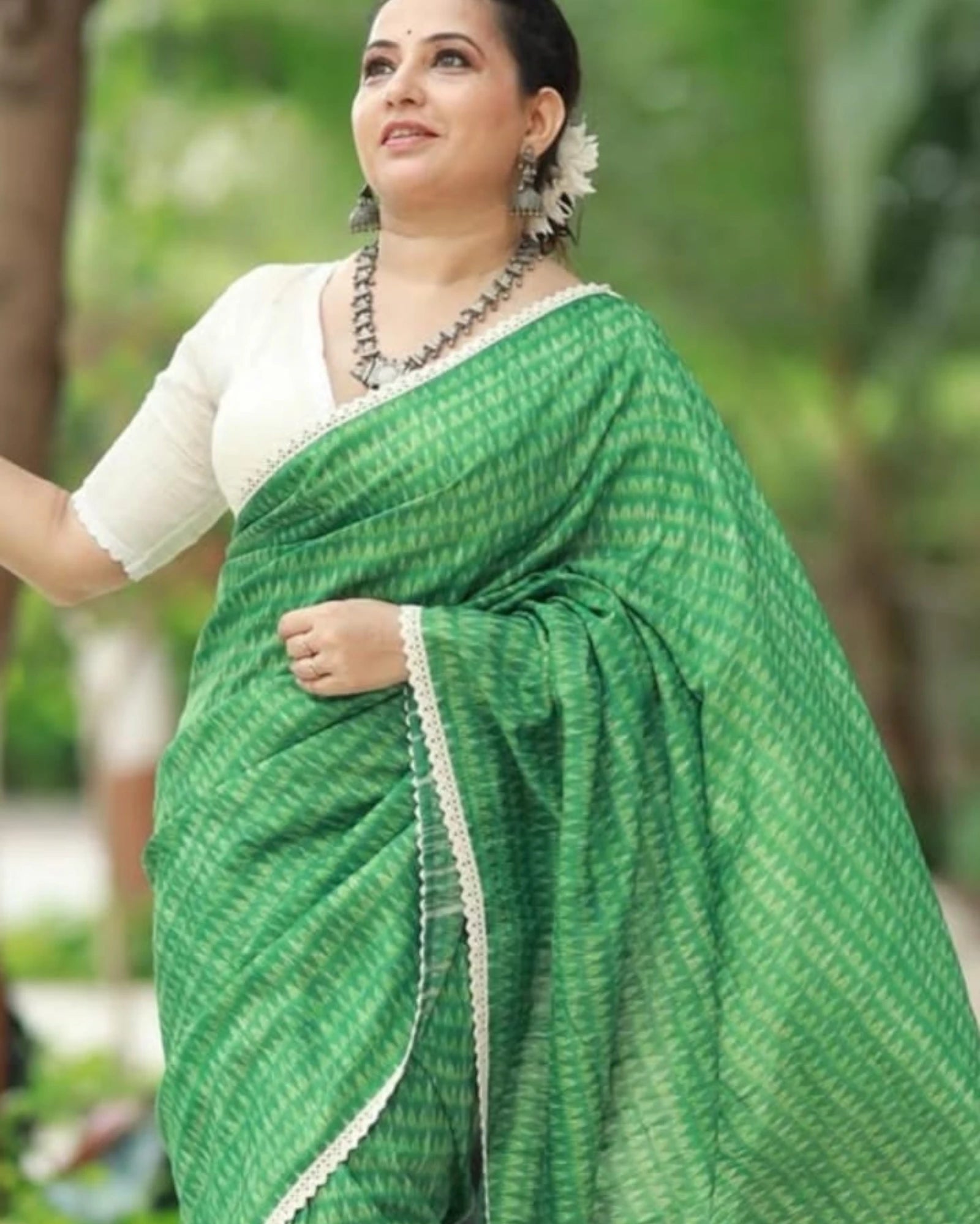 Green Madhavi Tussar Saree