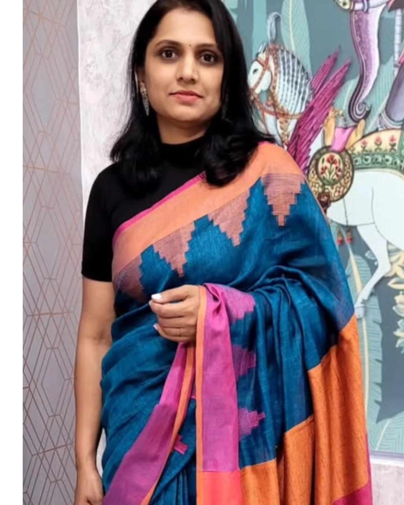 Navy Mandira Linen Saree