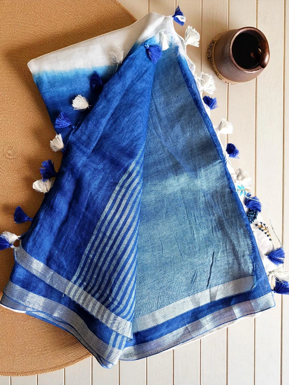 Blue Swarna Linen Saree