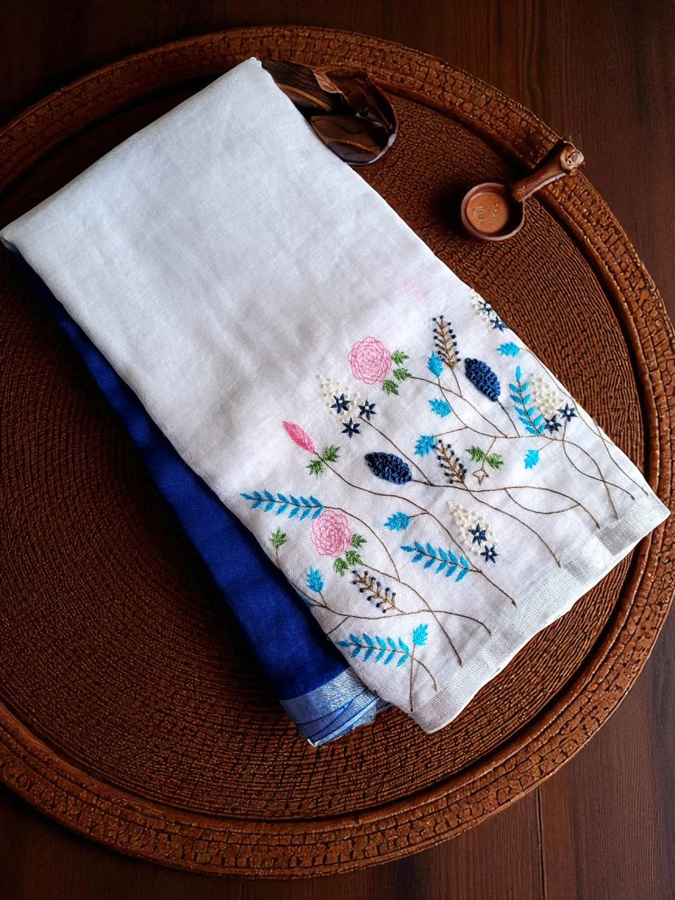 Blue Swarna Linen Saree