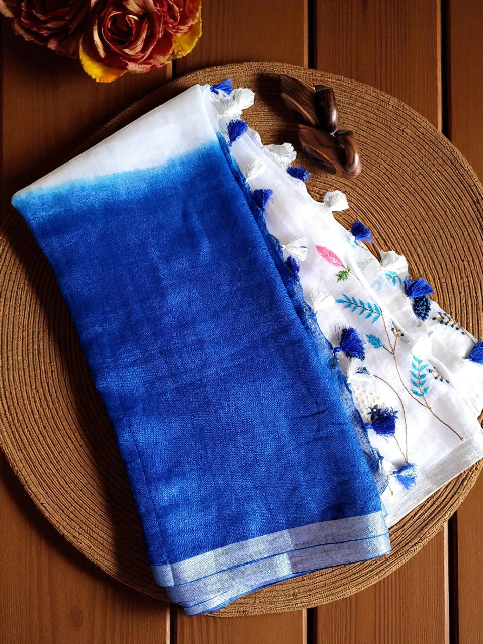 Blue Swarna Linen Saree