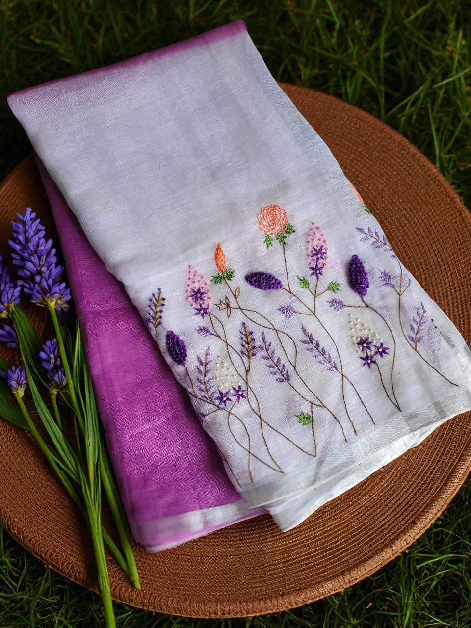 Purple Swarna Linen Saree