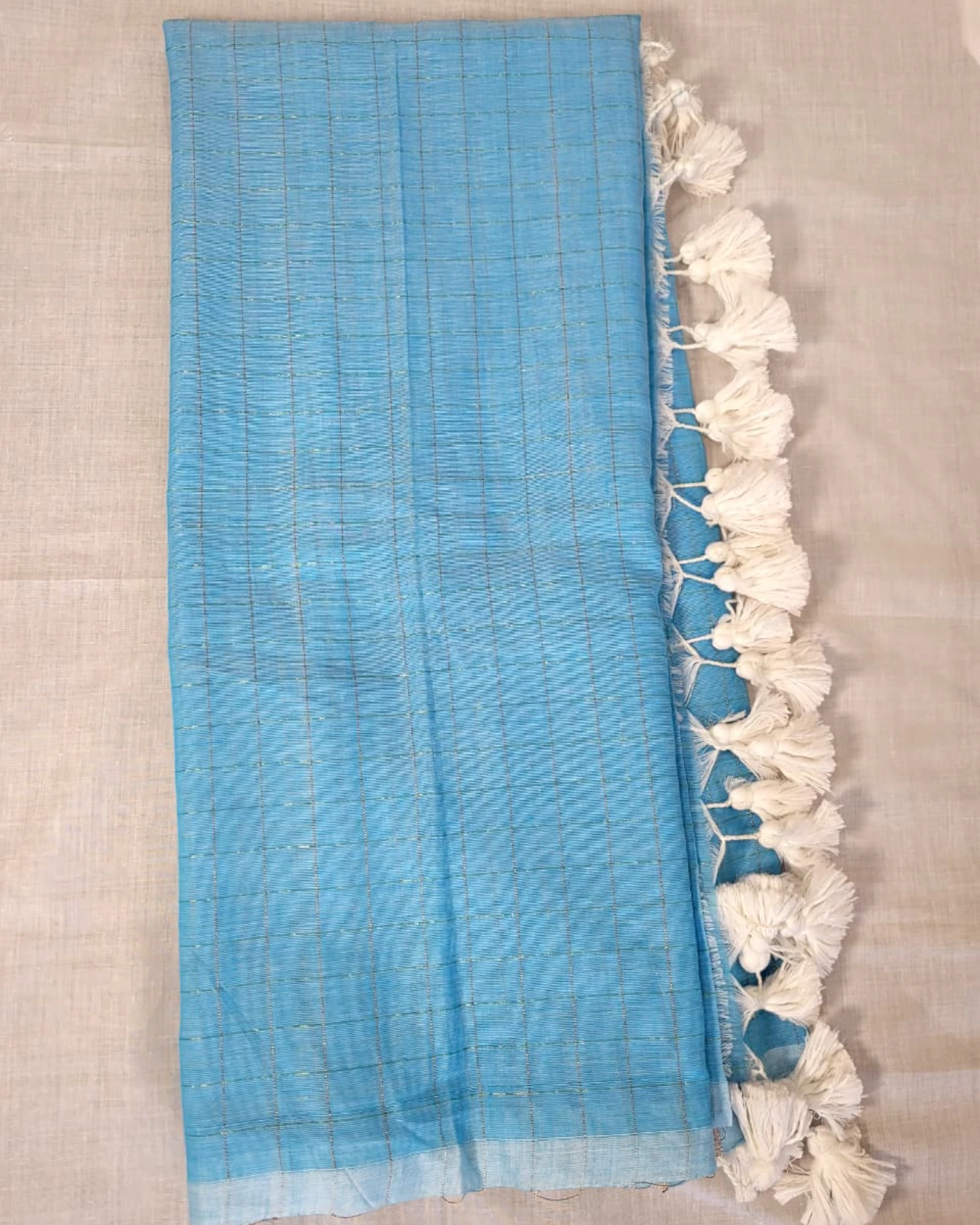 Blue Nidhi Mul Saree(checks)