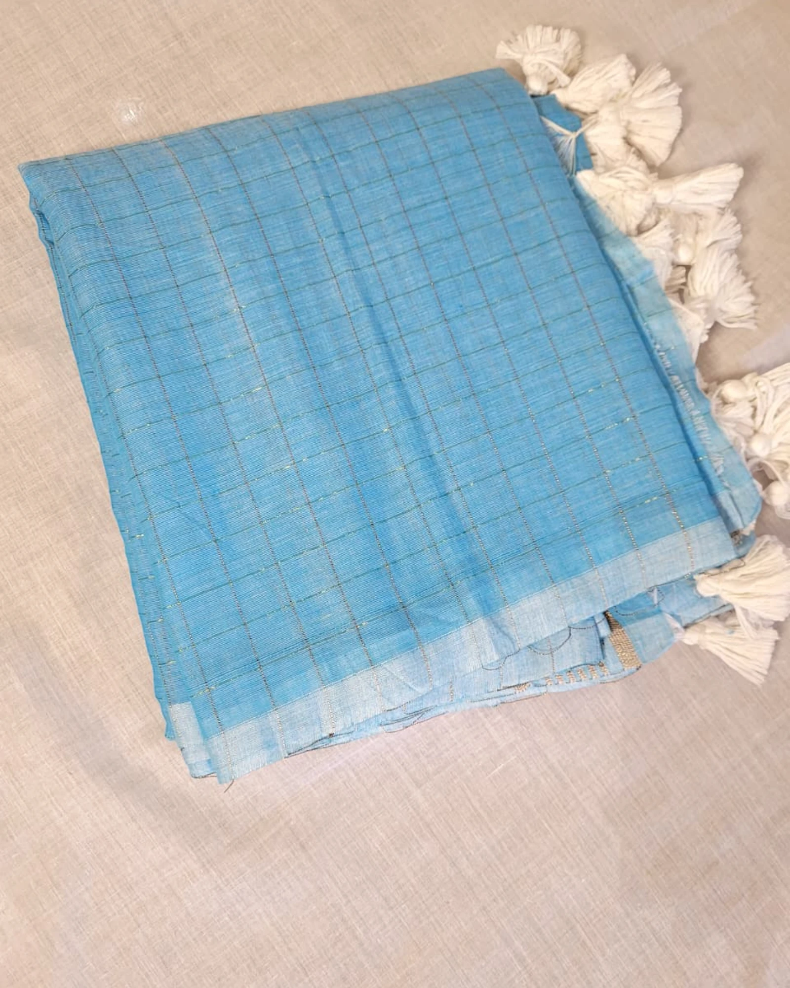 Blue Nidhi Mul Saree(checks)
