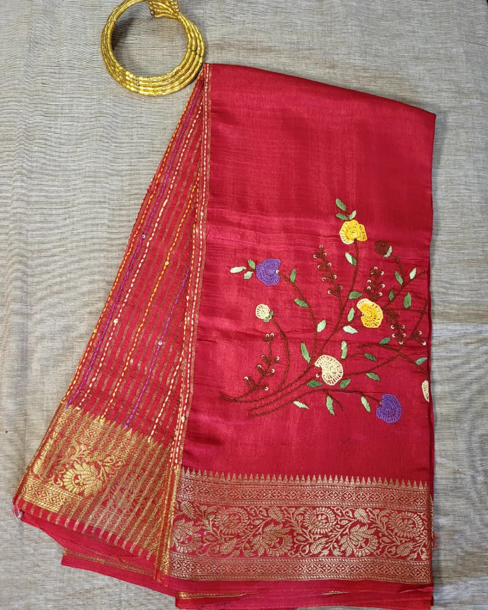 Red Aira Chinnon Saree