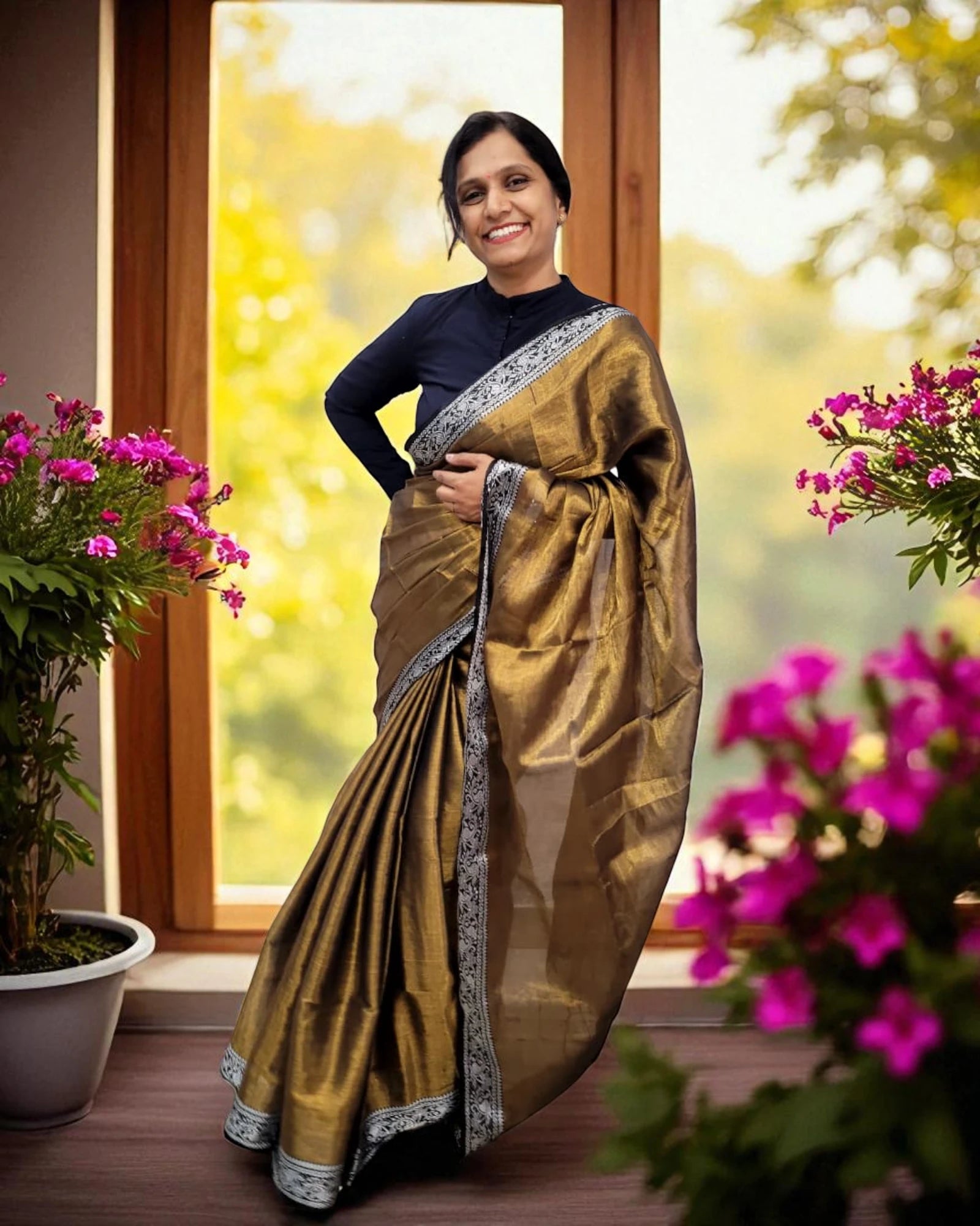 Gold1 Roshni Tissue Saree(border)
