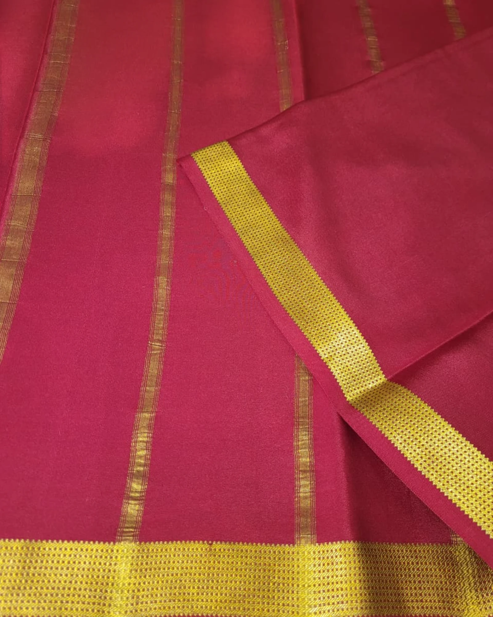 Red Gatti Border Mysore Silk Saree