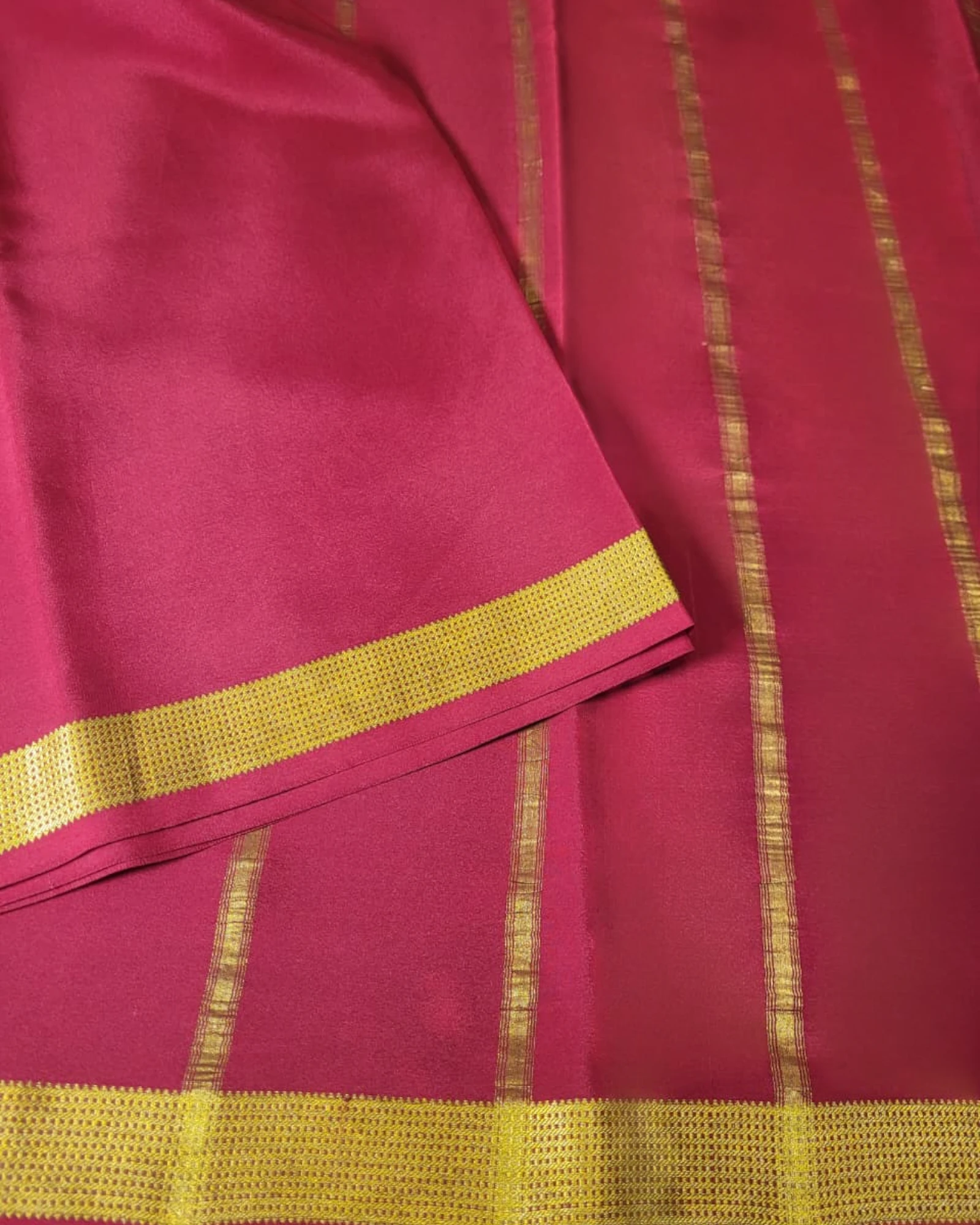 Red Gatti Border Mysore Silk Saree