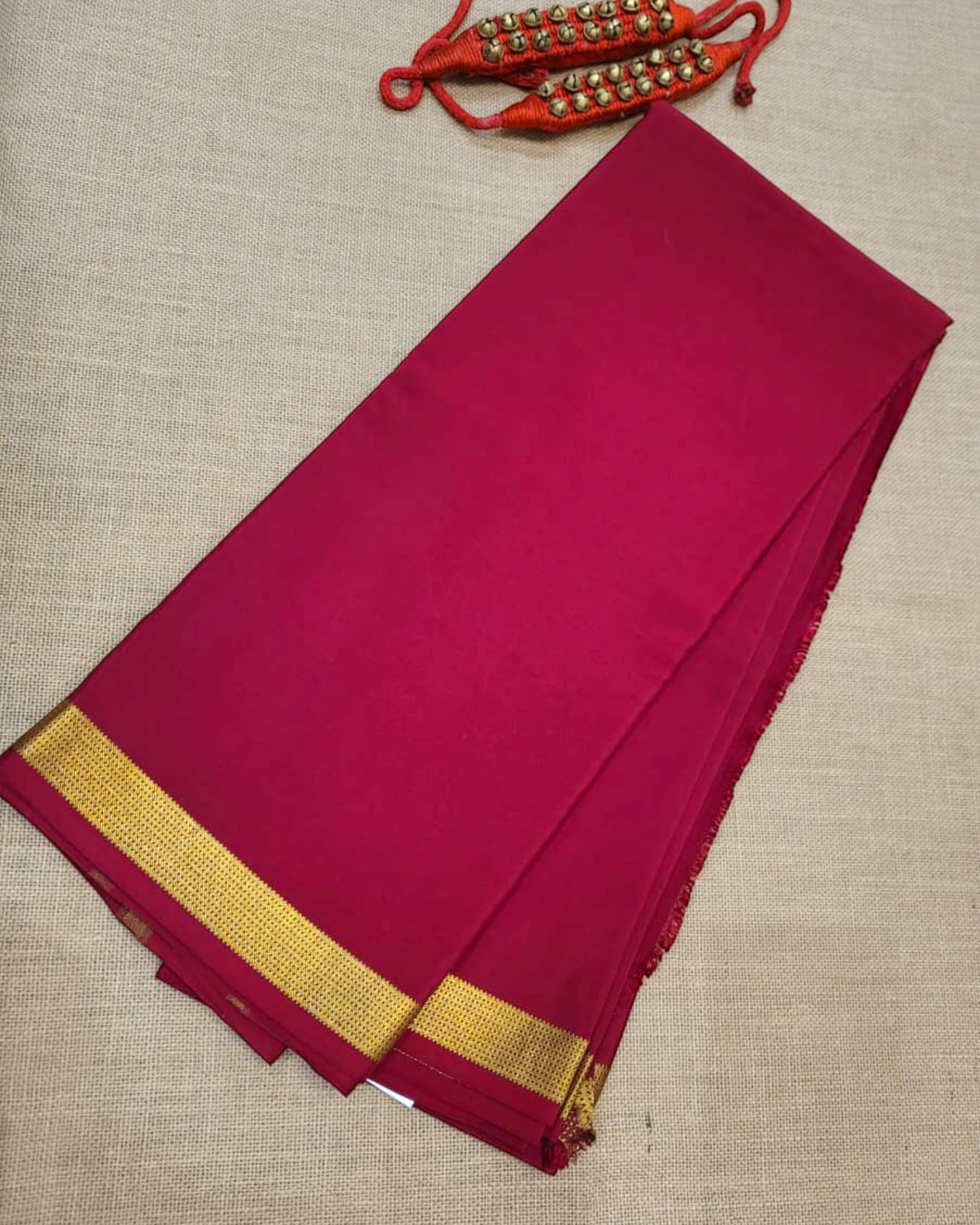 Red Gatti Border Mysore Silk Saree