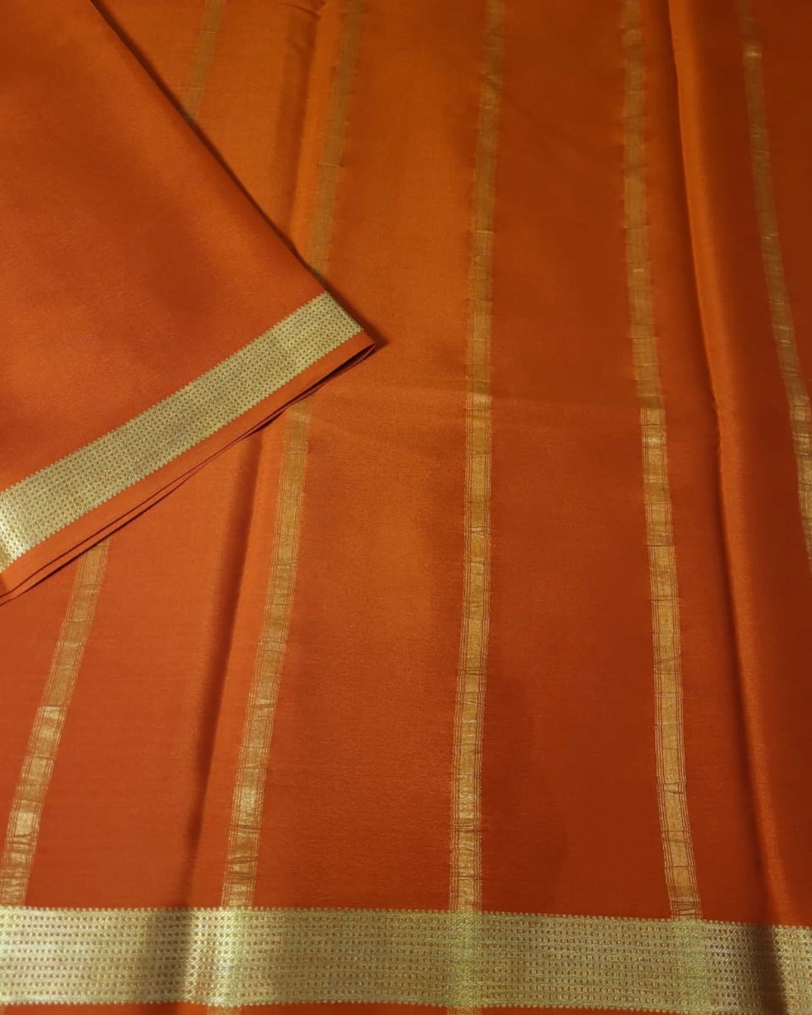 Orange Gatti Border Mysore Silk Saree