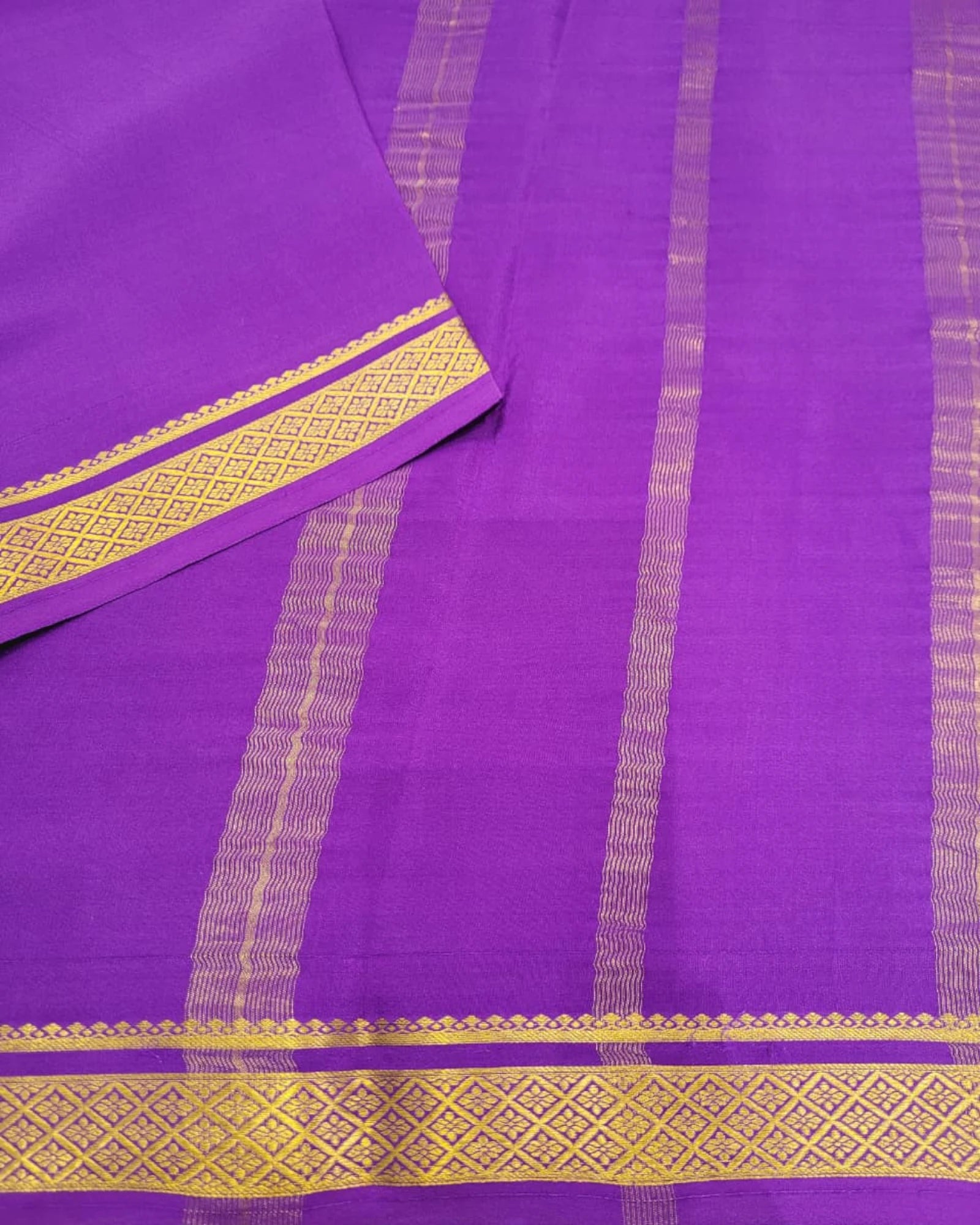 Purple Gatti Border Mysore Silk Saree