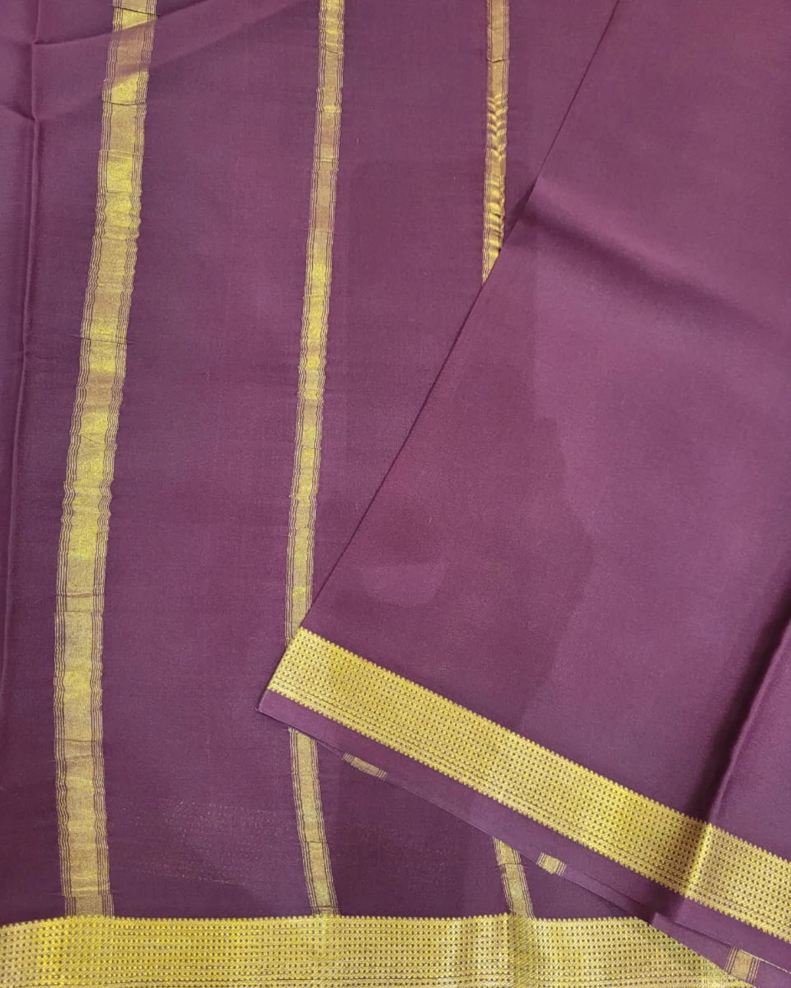 Brown Gatti Border Mysore Silk Saree