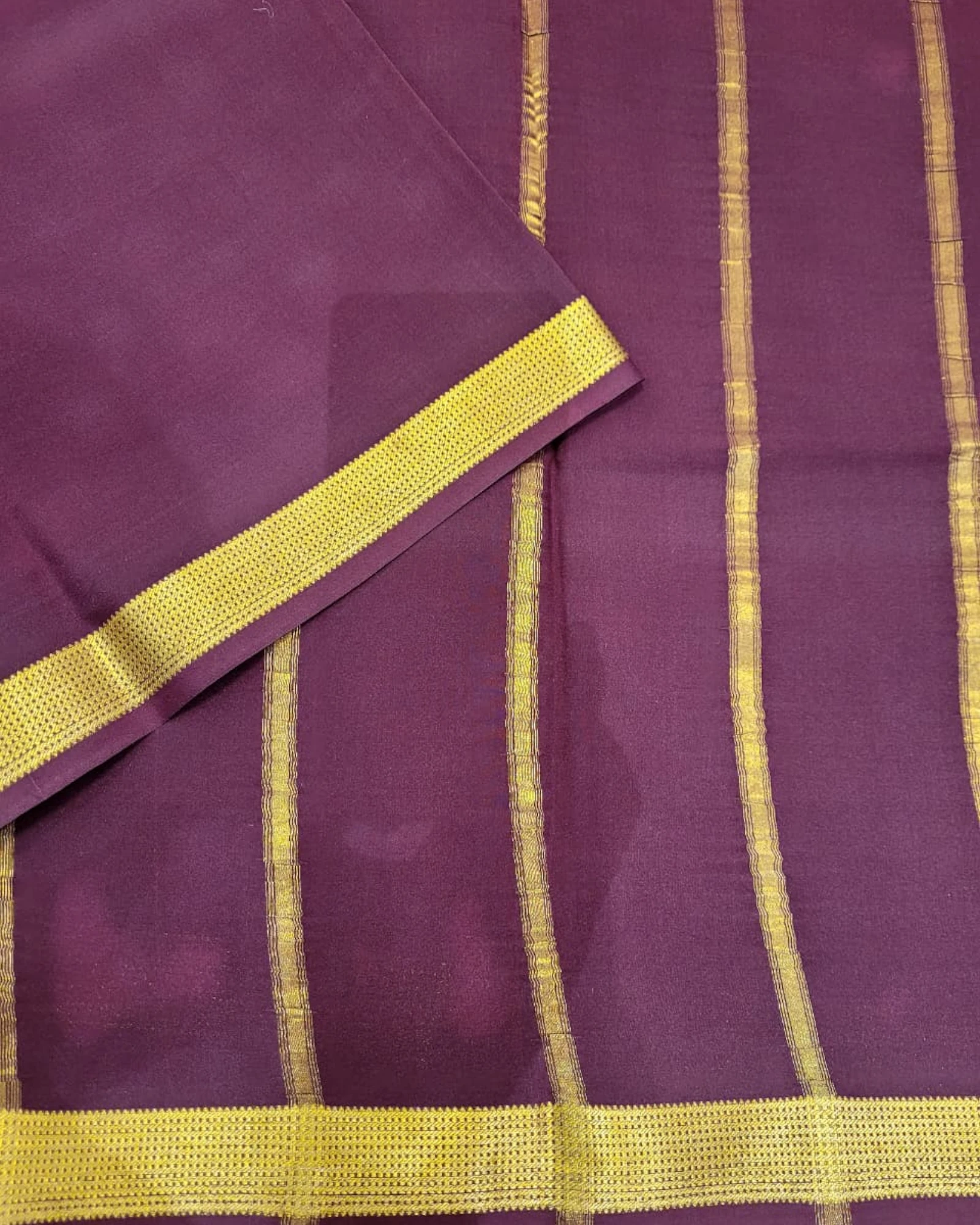 Brown Gatti Border Mysore Silk Saree