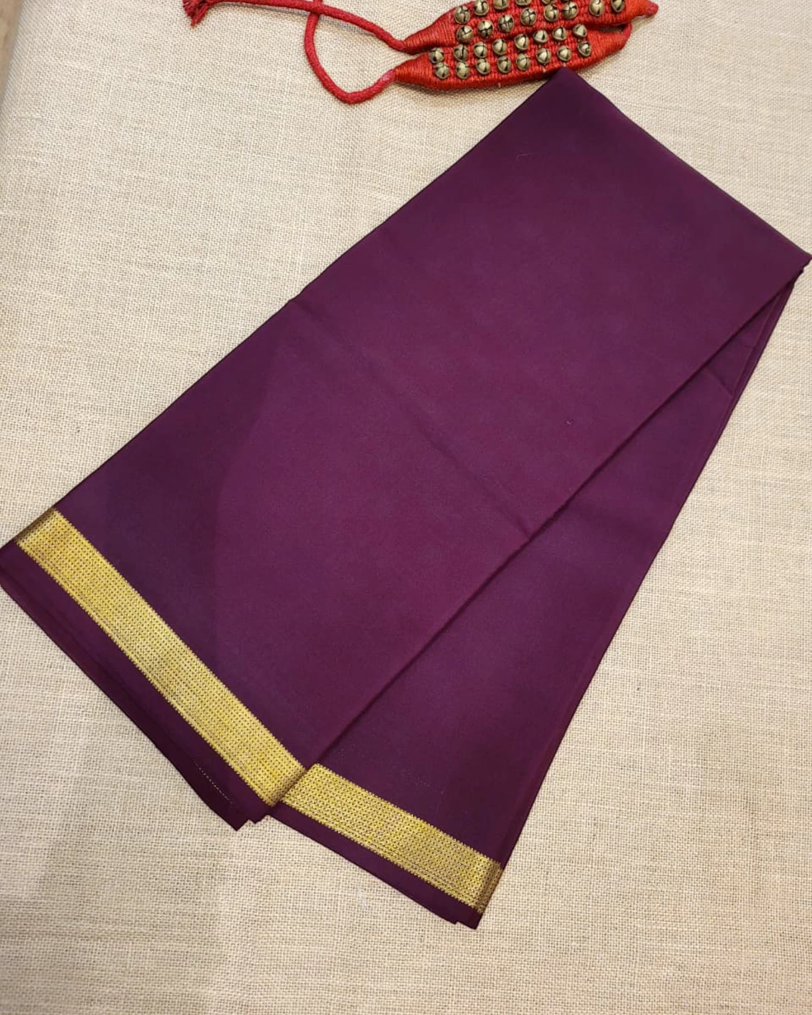Brown Gatti Border Mysore Silk Saree
