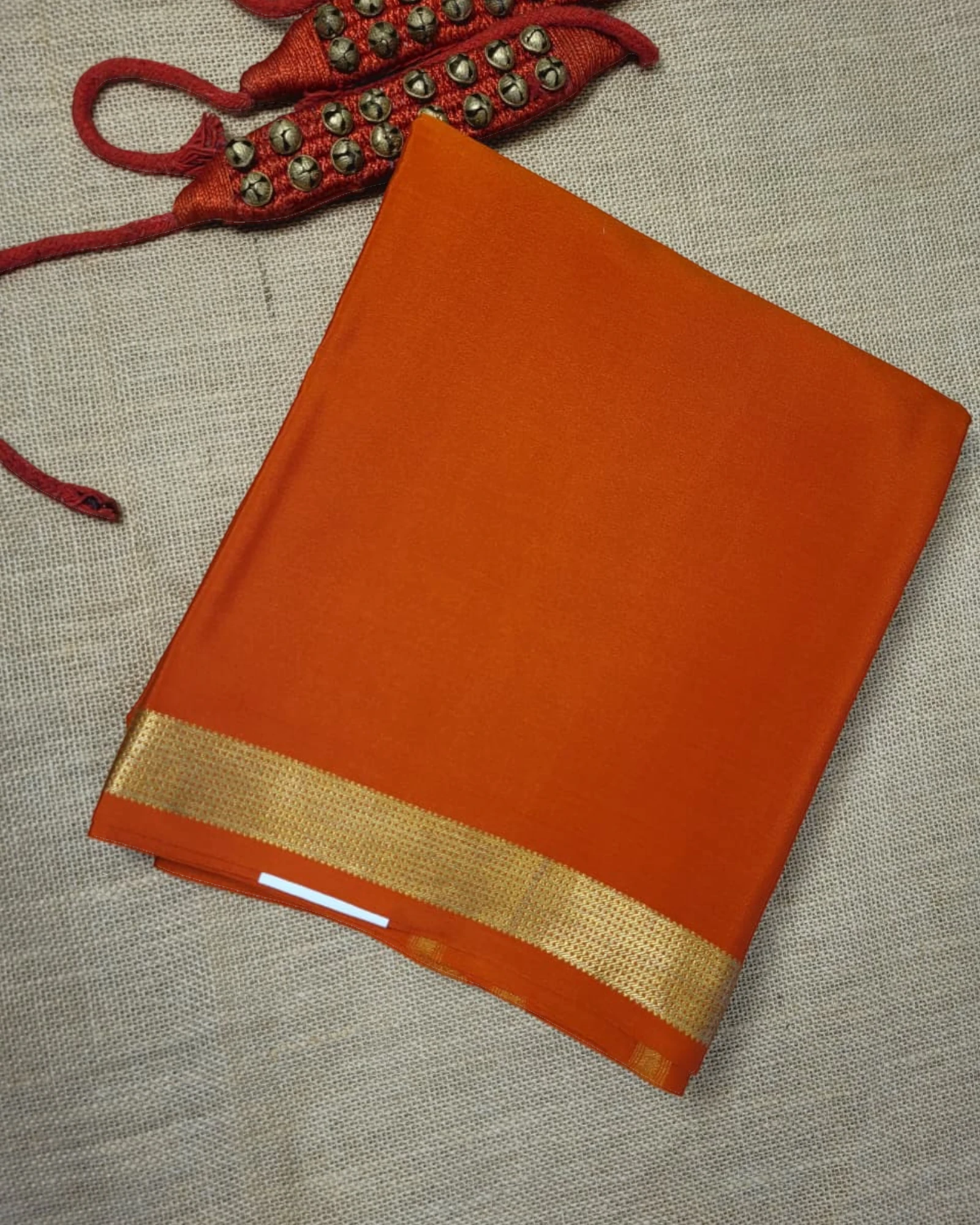 Orange Gatti Border Mysore Silk Saree