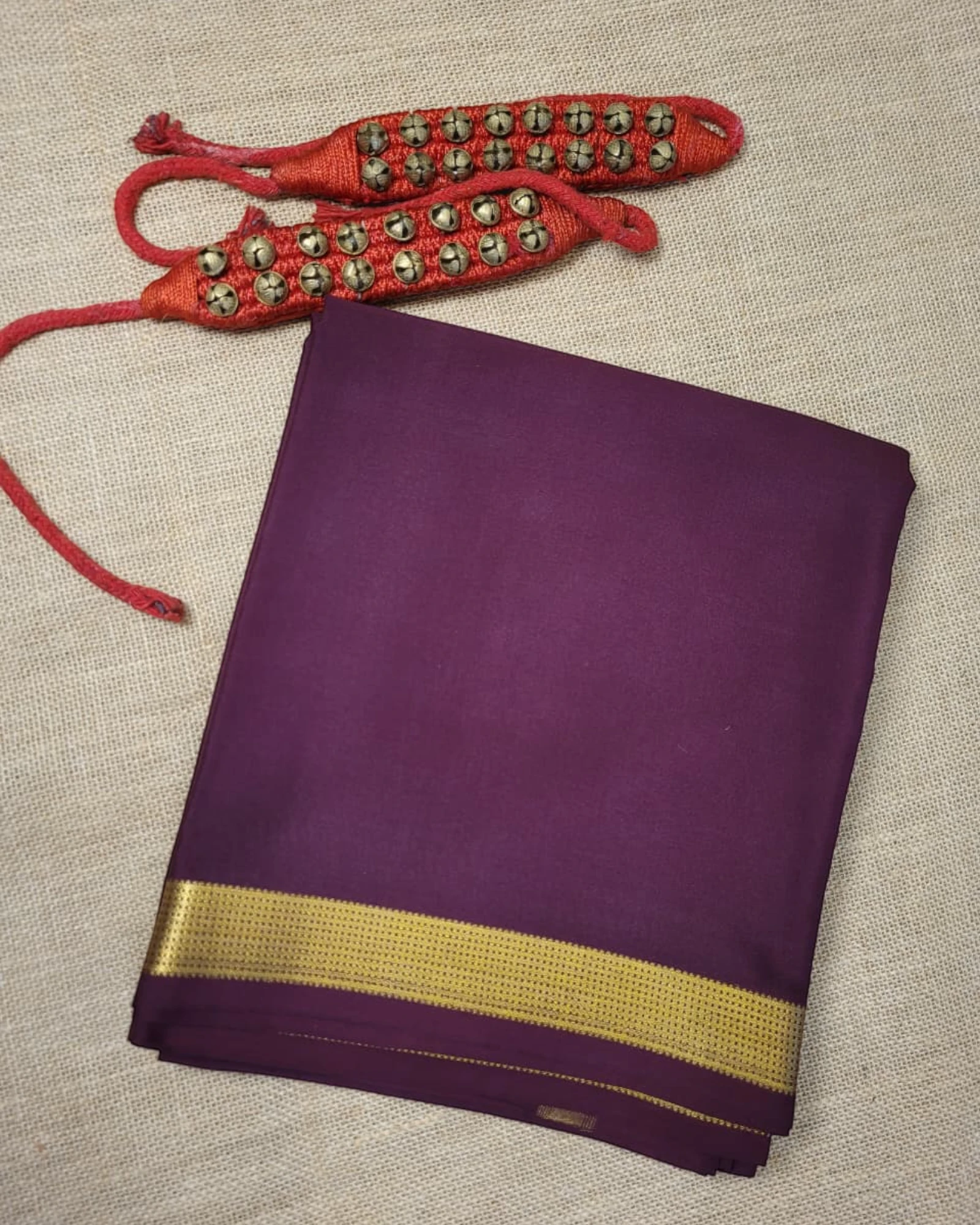 Brown Gatti Border Mysore Silk Saree