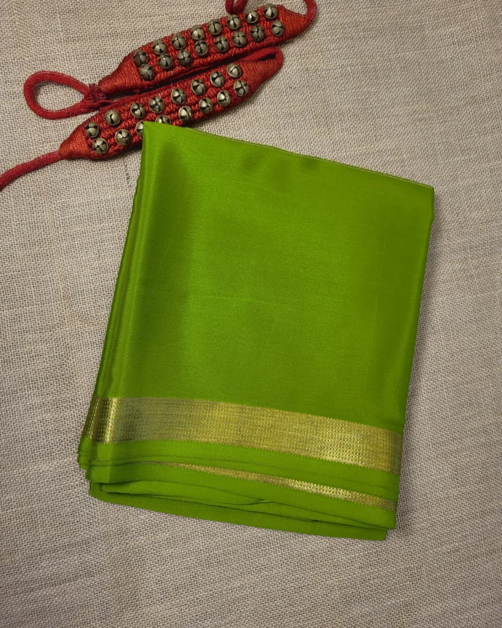 Green Gatti Border Mysore Silk Saree