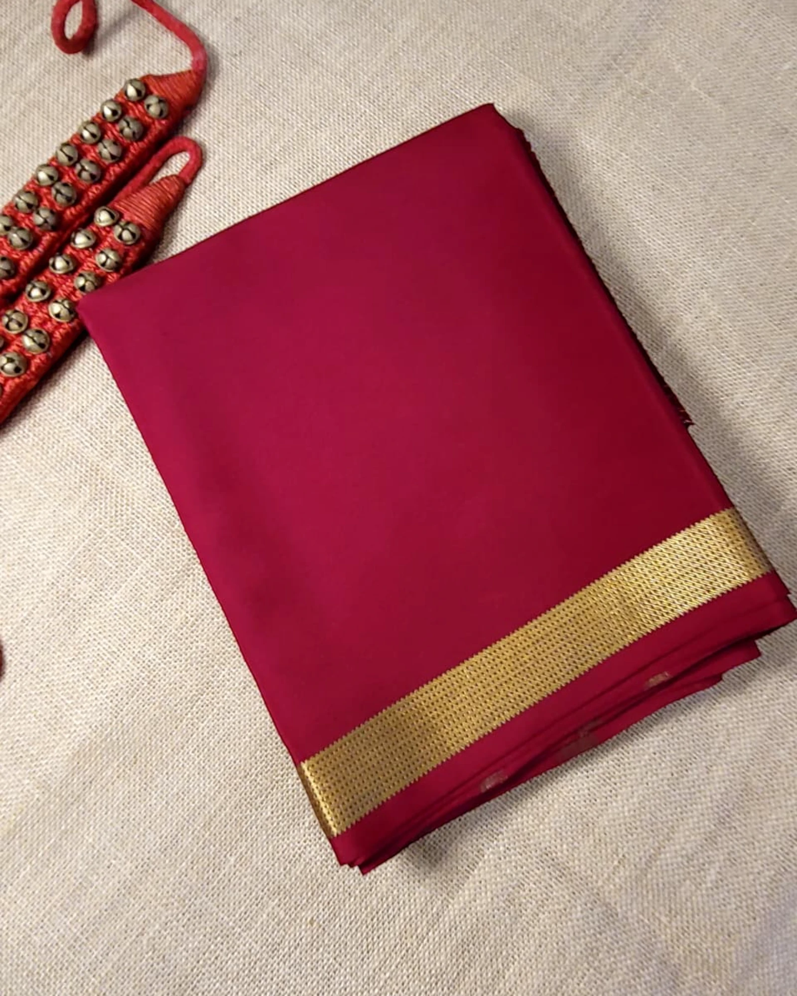 Red Gatti Border Mysore Silk Saree