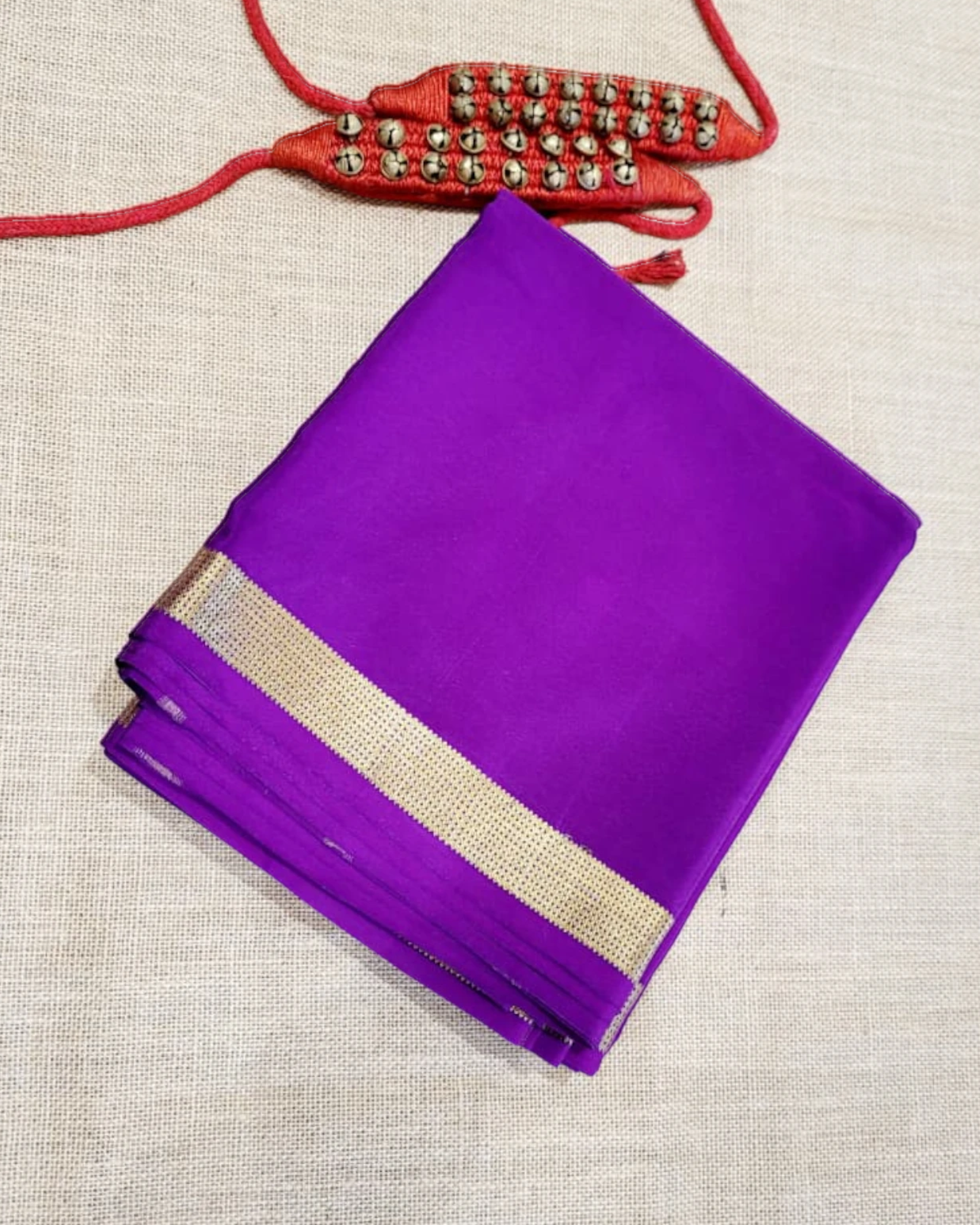 Purple Gatti Border Mysore Silk Saree