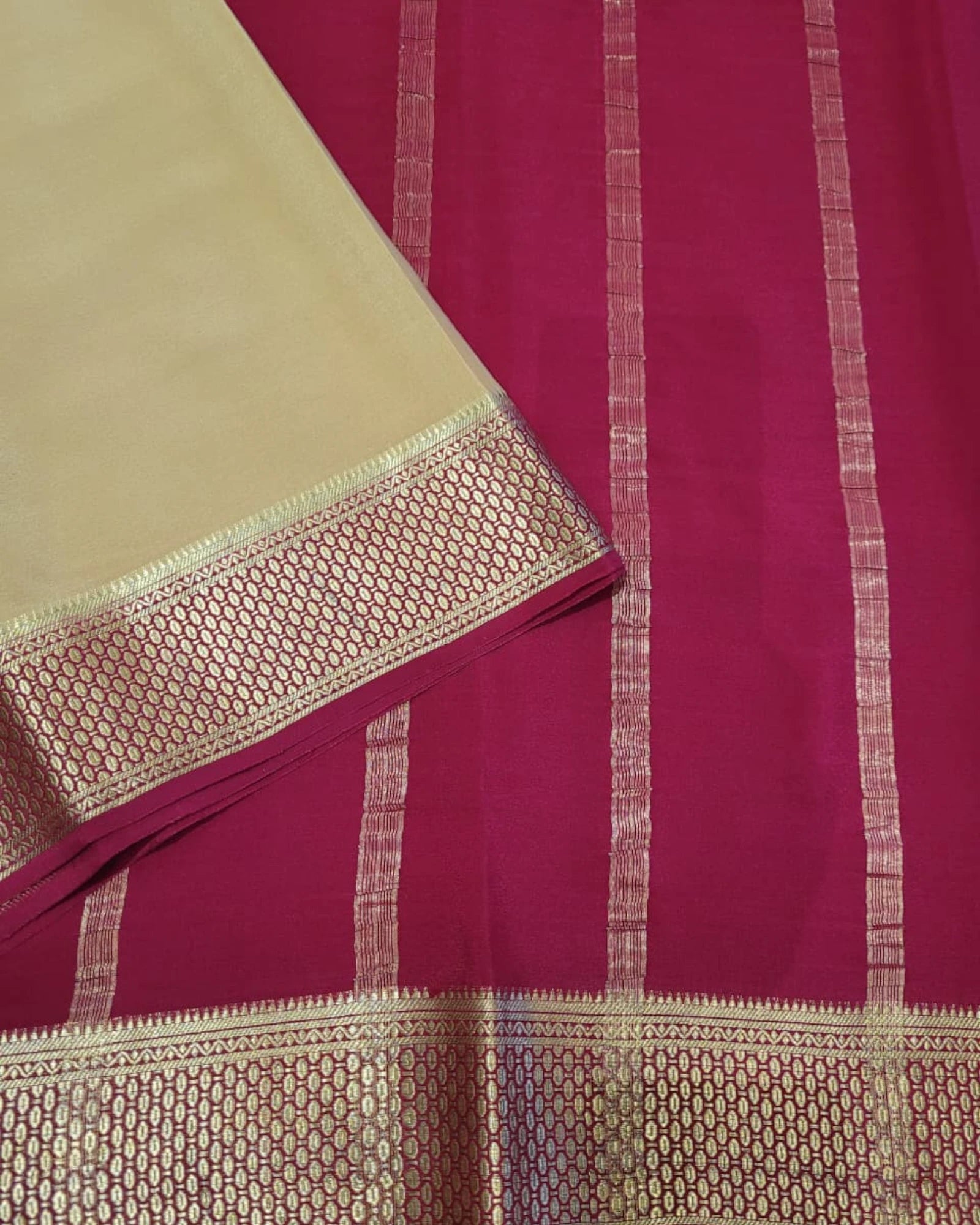 Cream Raga Mysore Silk Saree