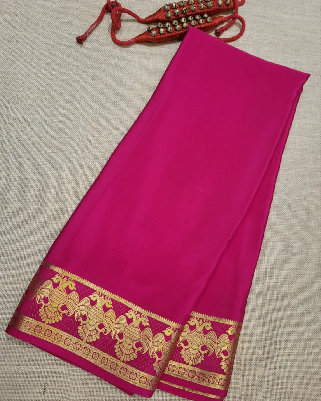 Pink Gandaberunda Mysore Silk Saree